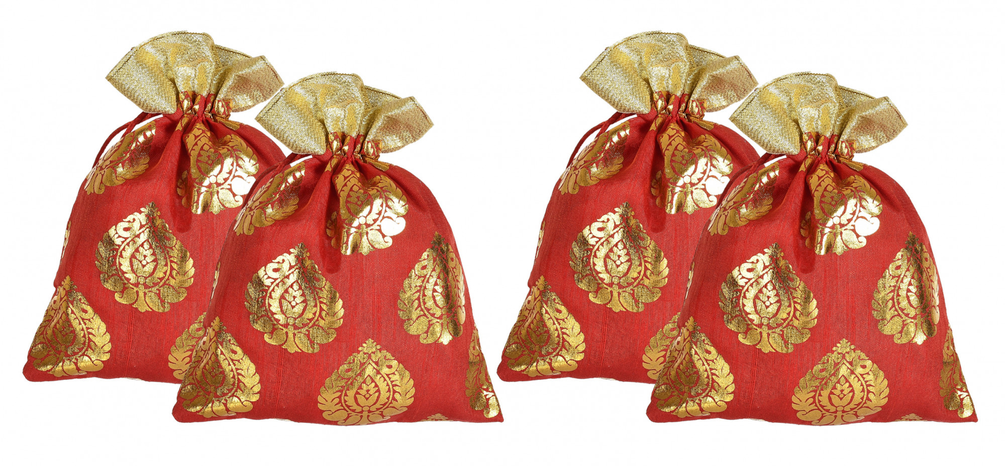 Kuber Industries Leaf Design  Drawstring Potli Bag Party Wedding Favor Gift Jewelry Bags-(Red)