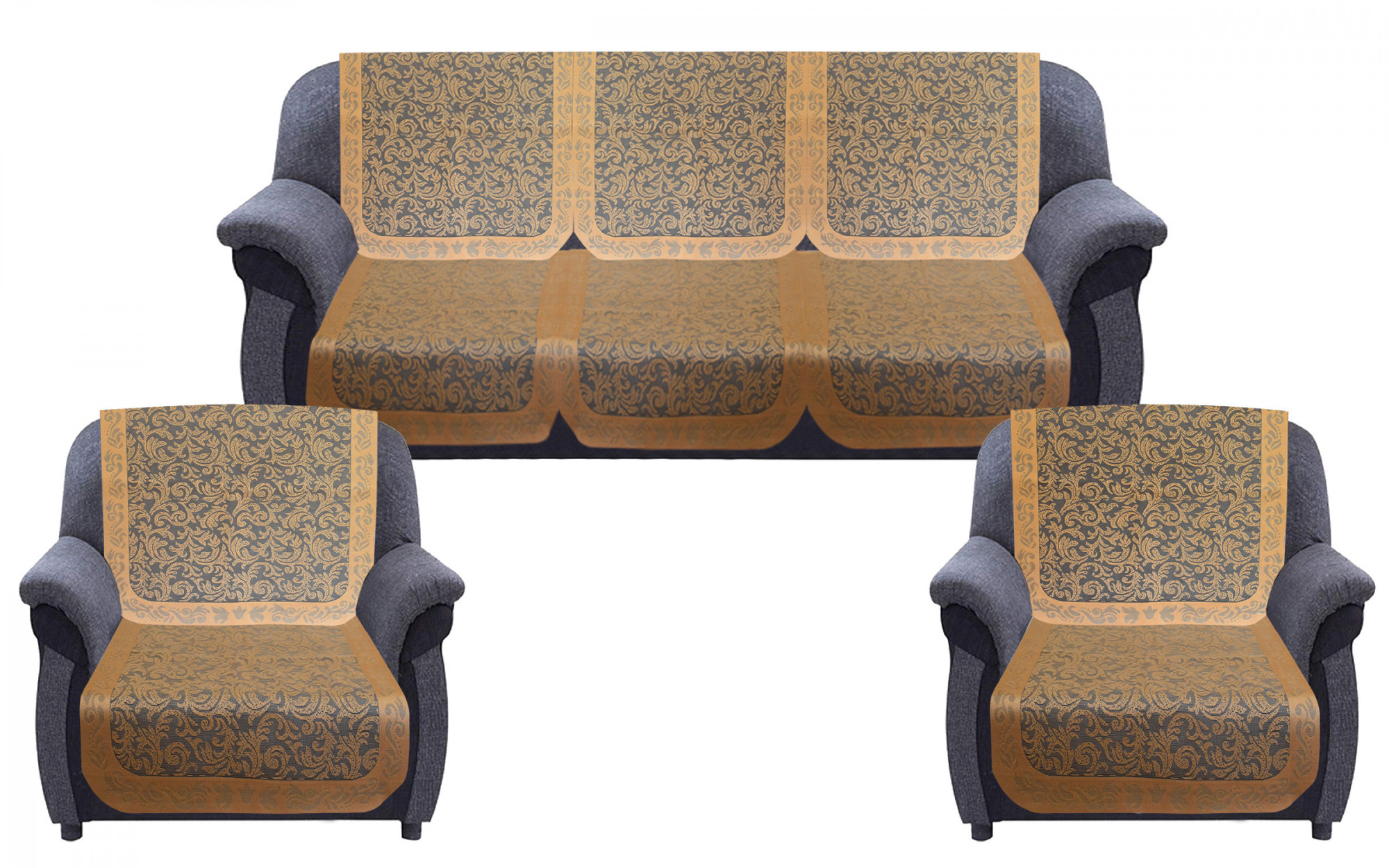 Kuber Industries Leaf Design 5 Seater Cotton Sofa Cover Set (Golden)