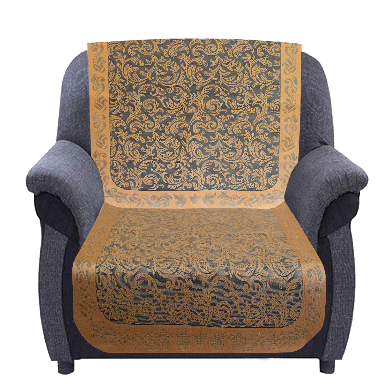 Kuber Industries Leaf Design 5 Seater Cotton Sofa Cover Set (Golden)