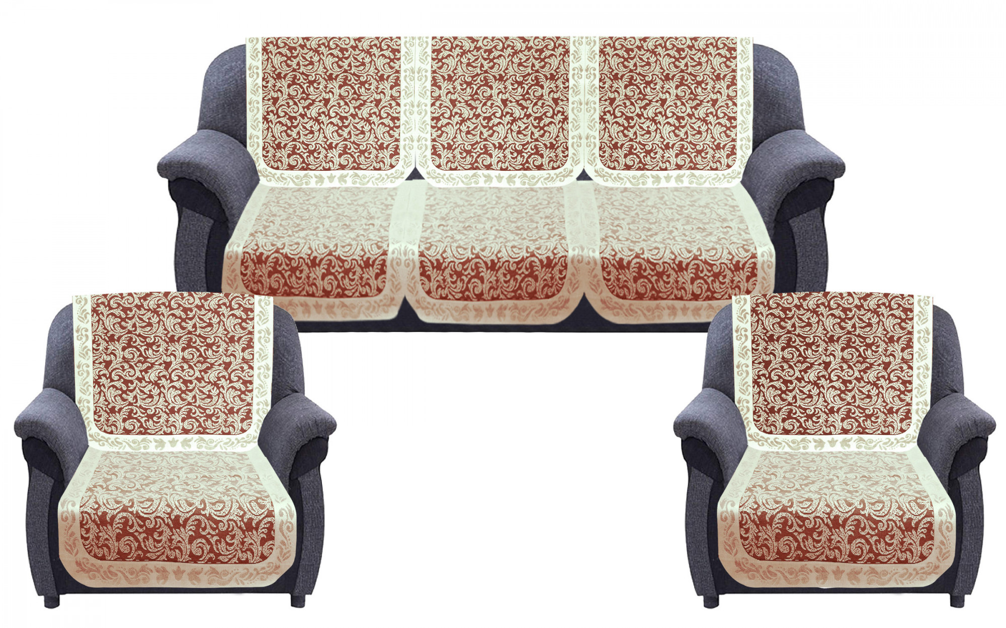 Kuber Industries Leaf Design 5 Seater Cotton Sofa Cover Set (Maroon)