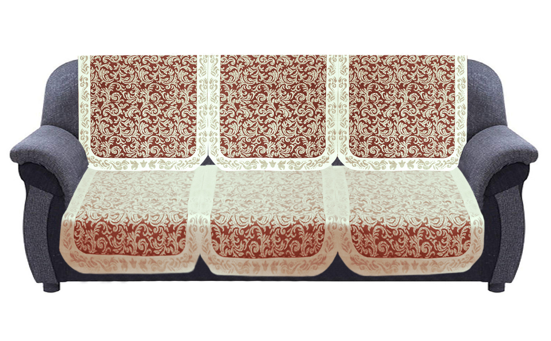 Kuber Industries Leaf Design 5 Seater Cotton Sofa Cover Set (Maroon)
