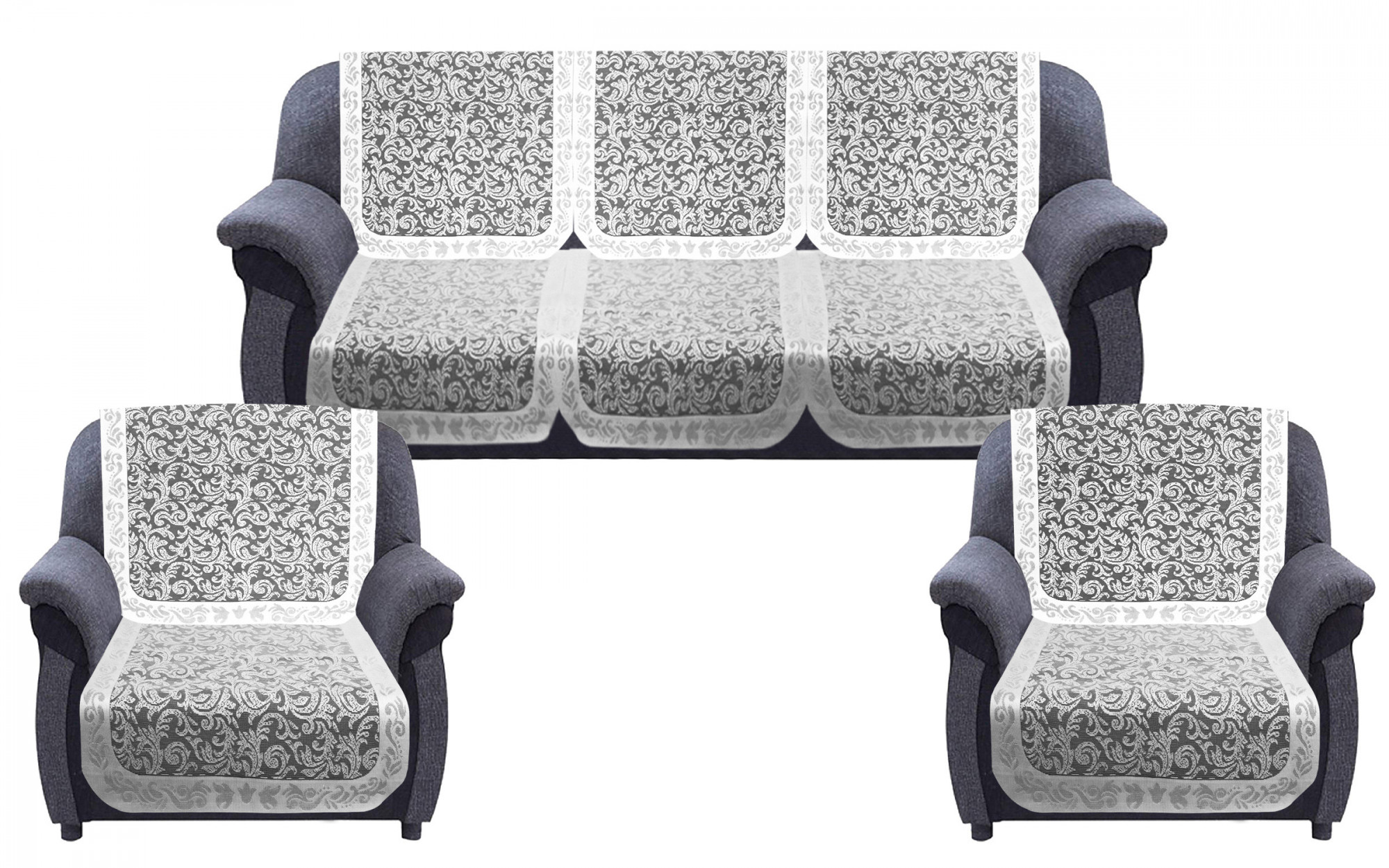 Kuber Industries Leaf Design 5 Seater Cotton Sofa Cover Set (White)