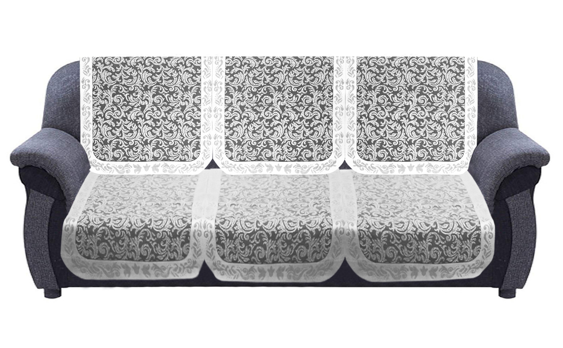 Kuber Industries Leaf Design 5 Seater Cotton Sofa Cover Set (White)
