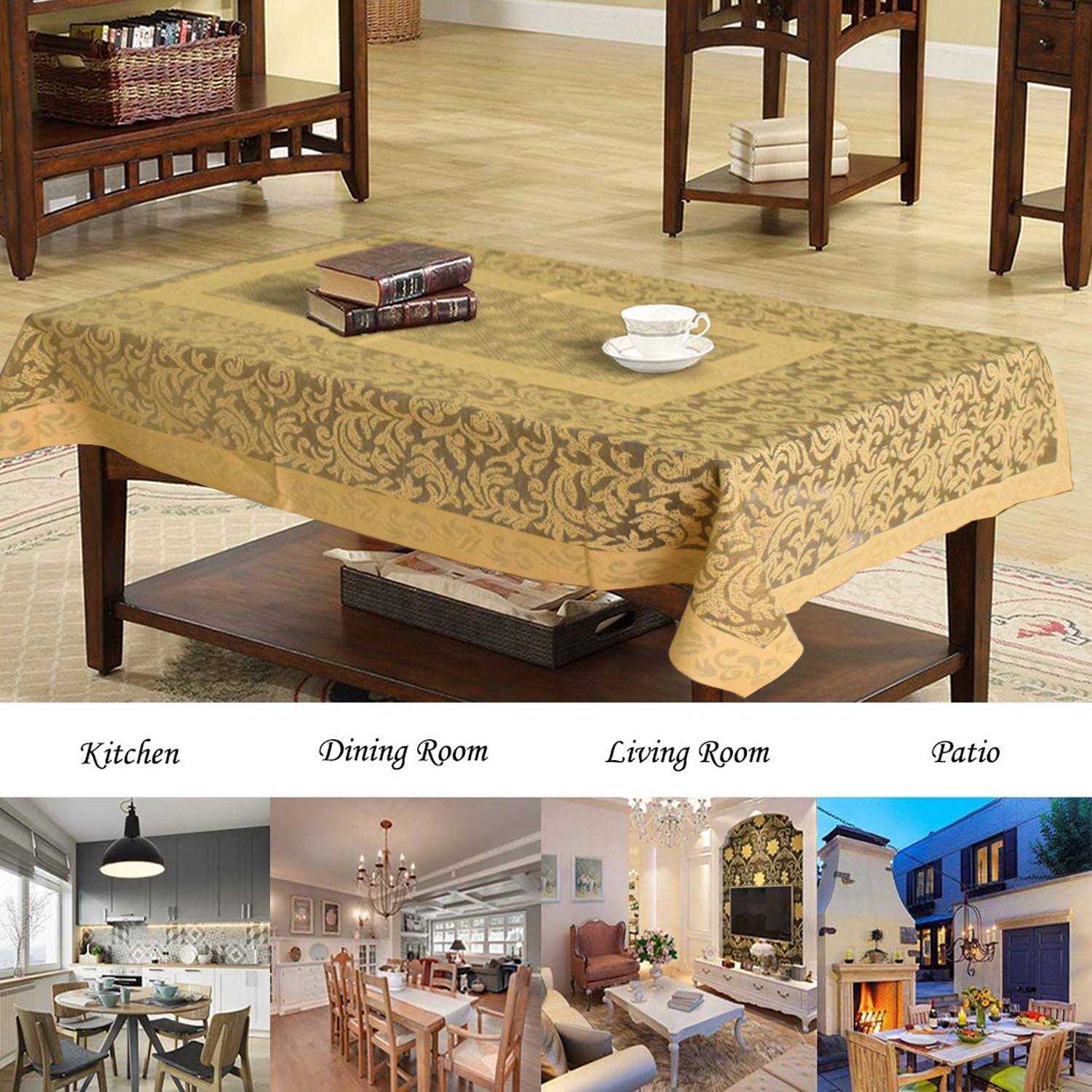 Kuber Industries Leaf Design Cotton 4 Seater Center Table Cover 60