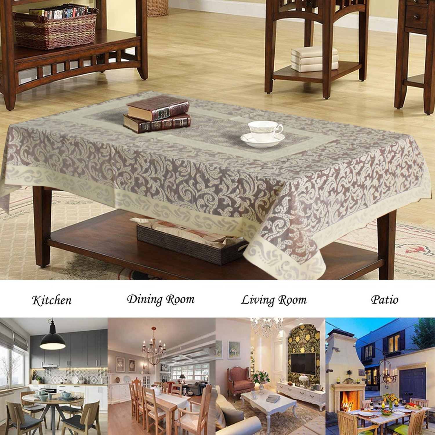 Kuber Industries Leaf Design Cotton 4 Seater Center Table Cover 60
