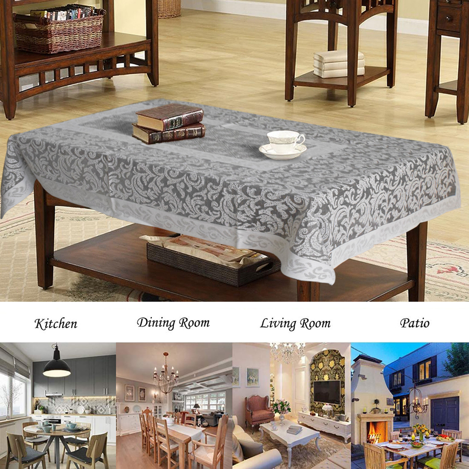 Kuber Industries Leaf Design Cotton 4 Seater Center Table Cover 60