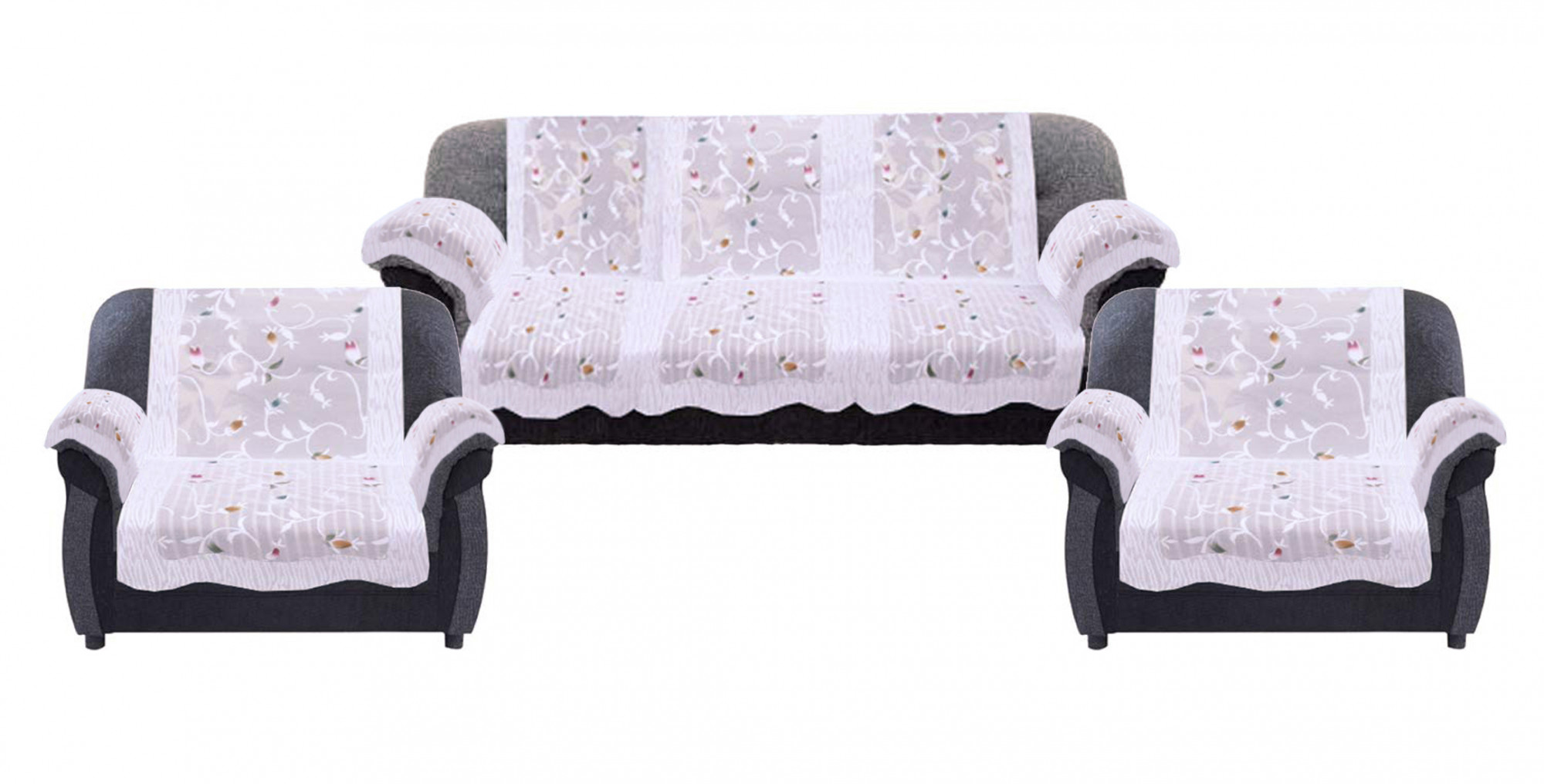 Kuber Industries Leaf Design Cotton 5 Seater Sofa Cover With 6 Pieces Arms cover And 1 Center Table Cover Use Both Side, Living Room, Drawing Room, Bedroom, Guest Room (Set Of17, Cream)-KUBMRT12011
