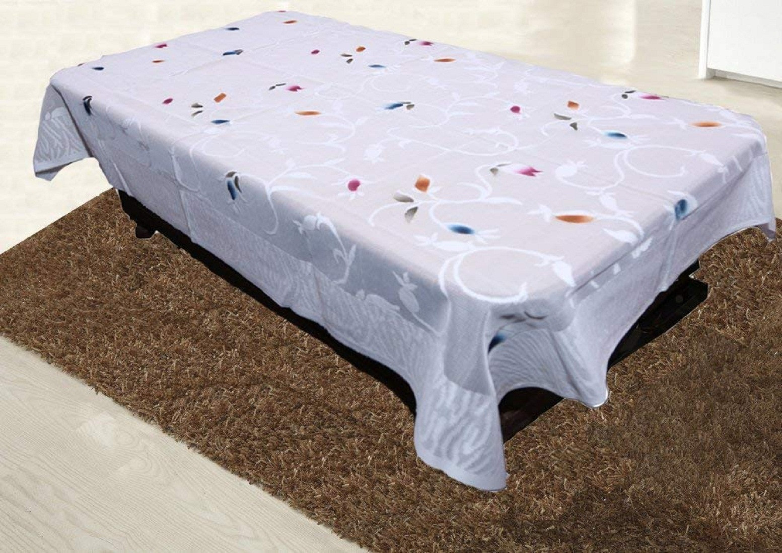 Kuber Industries Leaf Design Cotton 5 Seater Sofa Cover With 6 Pieces Arms cover And 1 Center Table Cover Use Both Side, Living Room, Drawing Room, Bedroom, Guest Room (Set Of17, White)-KUBMRT12013