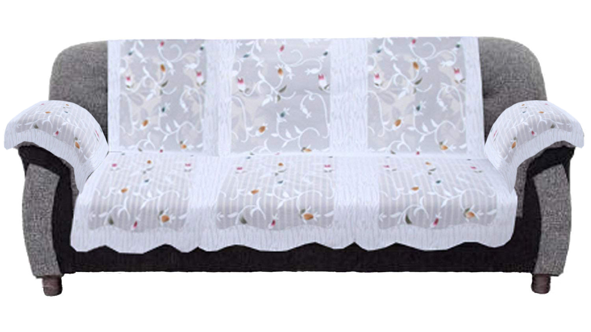 Kuber Industries Leaf Design Cotton 5 Seater Sofa Cover With 6 Pieces Arms cover And 1 Center Table Cover Use Both Side, Living Room, Drawing Room, Bedroom, Guest Room (Set Of17, White)-KUBMRT12013