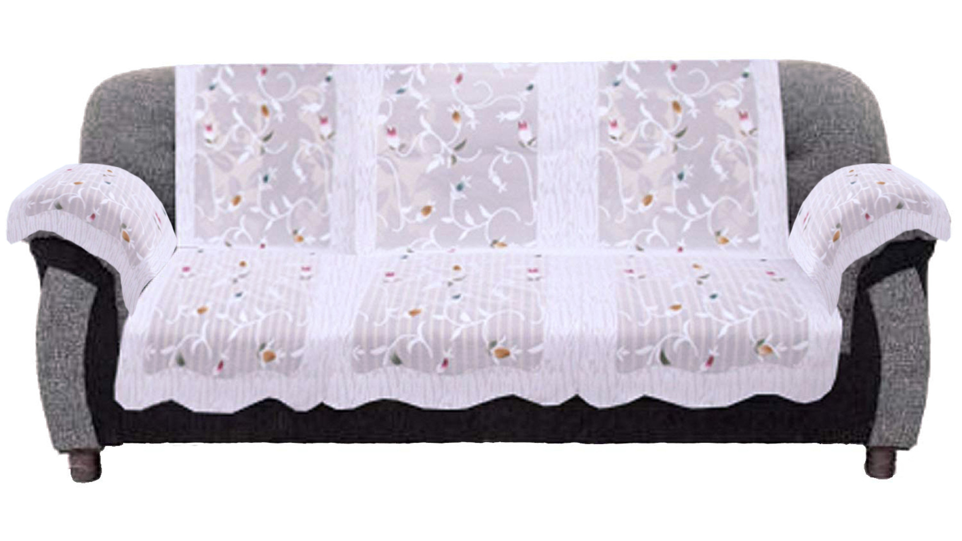 Kuber Industries Leaf Design Cotton 5 Seater Sofa Cover With 6 Pieces Arms cover Use Both Side, Living Room, Drawing Room, Bedroom, Guest Room (Set Of16, Cream)-KUBMRT11957