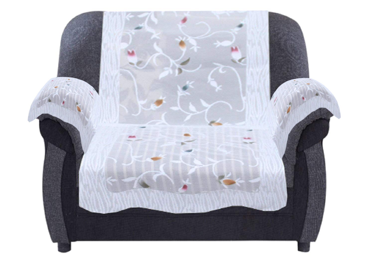 Kuber Industries Leaf Design Cotton 5 Seater Sofa Cover With 6 Pieces Arms cover Use Both Side, Living Room, Drawing Room, Bedroom, Guest Room (Set Of16, White)-KUBMRT11959