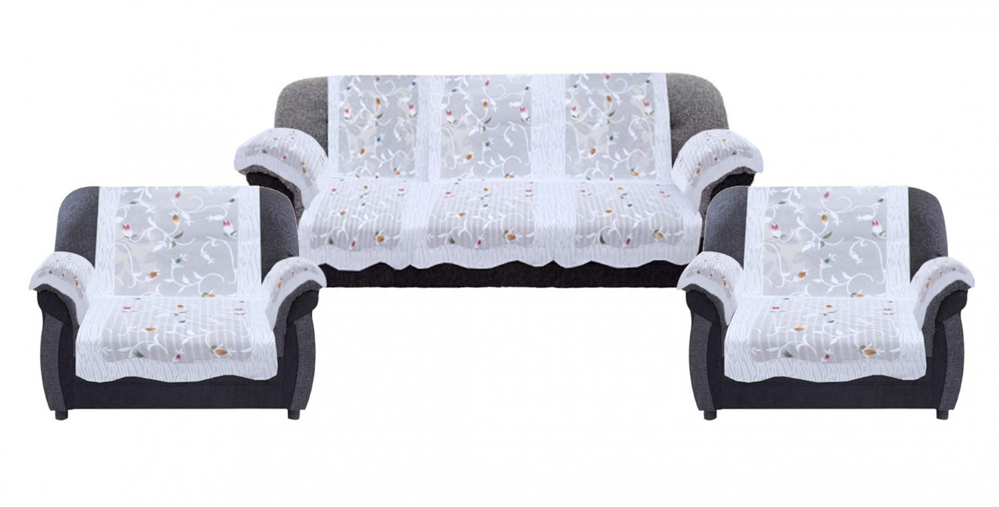 Kuber Industries Leaf Design Cotton 5 Seater Sofa Cover With 6 Pieces Arms cover Use Both Side, Living Room, Drawing Room, Bedroom, Guest Room (Set Of16, White)-KUBMRT11959