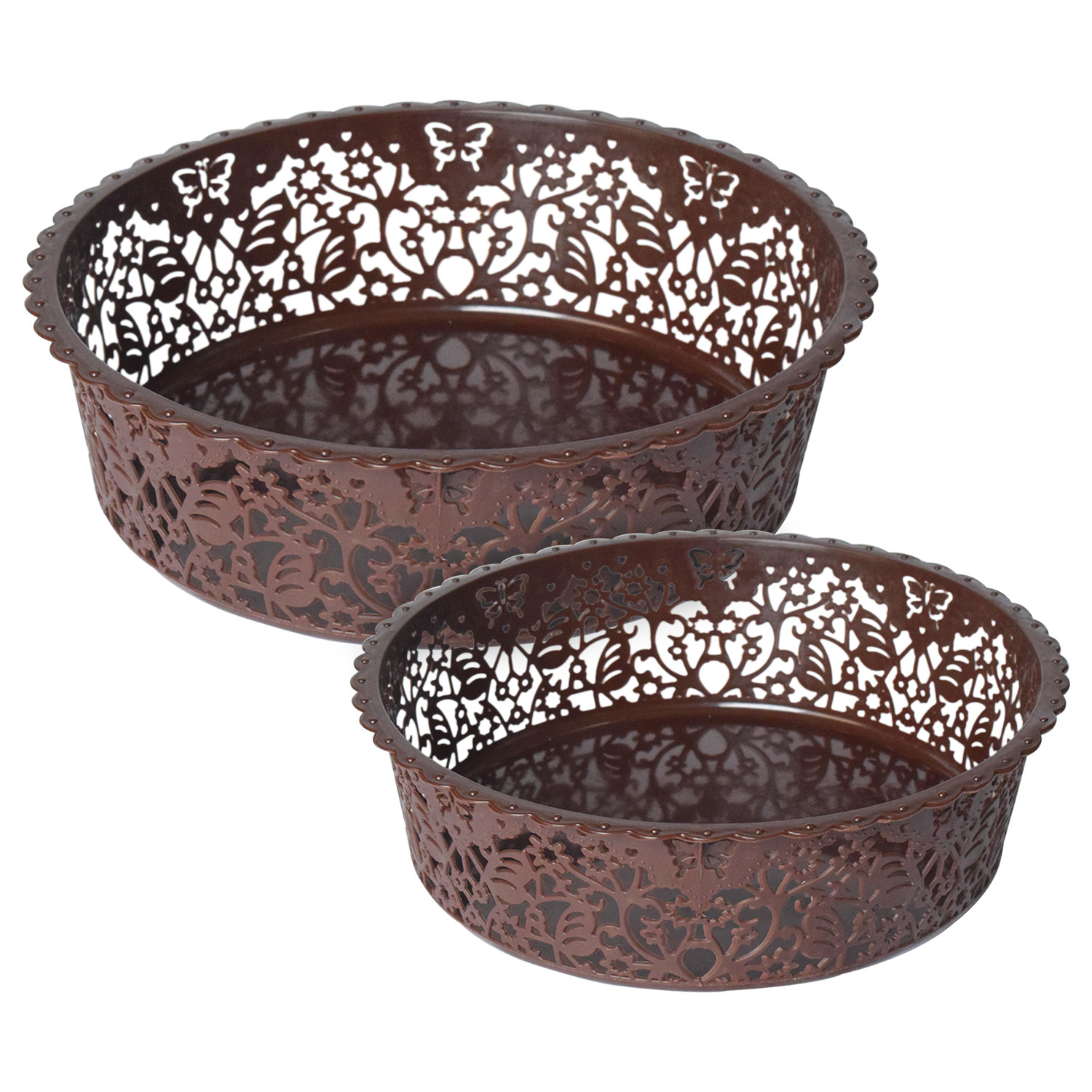 Kuber Industries Leaf Design Multipurpose Round Shape Basket Ideal For Friuts, Vegetable, Toys Small & Large Pack of 2 (Brown)