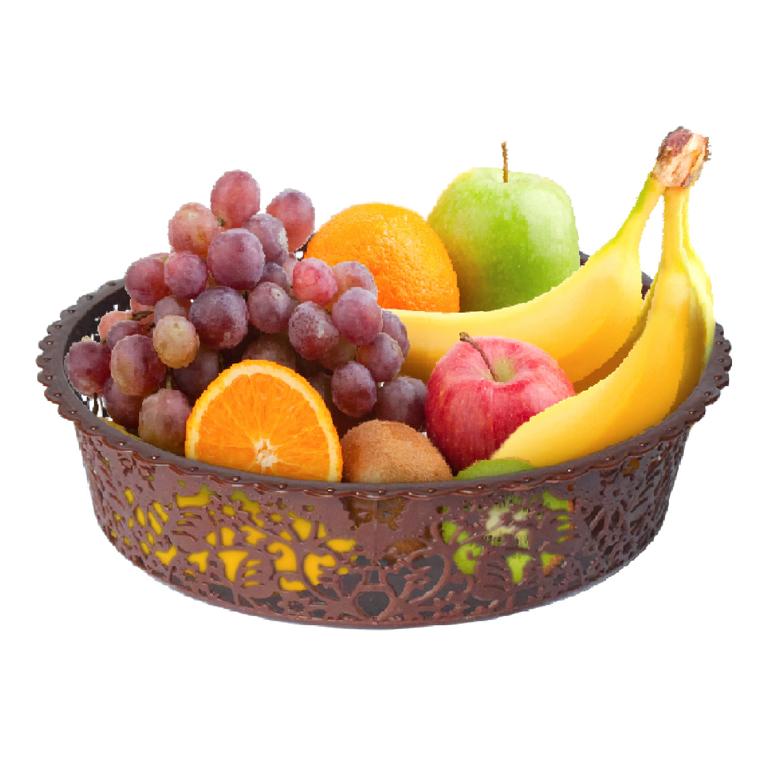 Kuber Industries Leaf Design Multipurpose Round Shape Basket Ideal For Friuts, Vegetable, Toys Small & Large Pack of 2 (Brown)