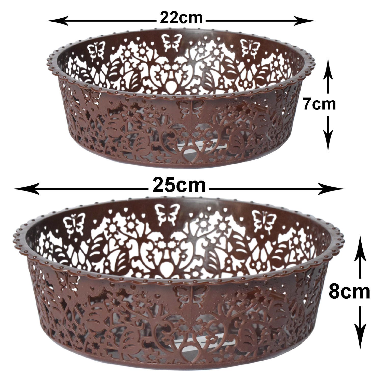 Kuber Industries Leaf Design Multipurpose Round Shape Basket Ideal For Friuts, Vegetable, Toys Small & Large Pack of 2 (Brown)