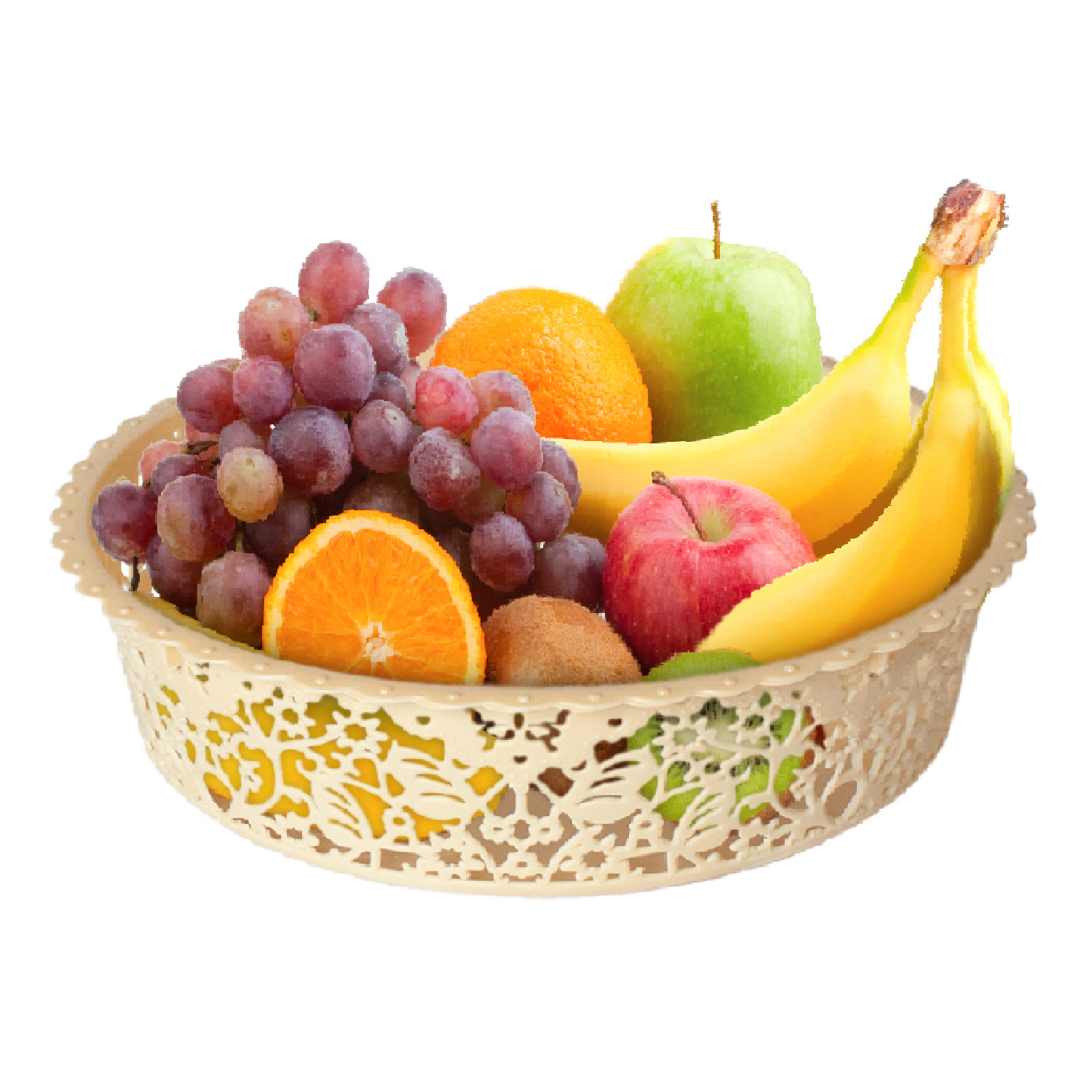 Kuber Industries Leaf Design Multipurpose Round Shape Basket Ideal For Friuts, Vegetable, Toys Small & Large Pack of 2 (Beige)