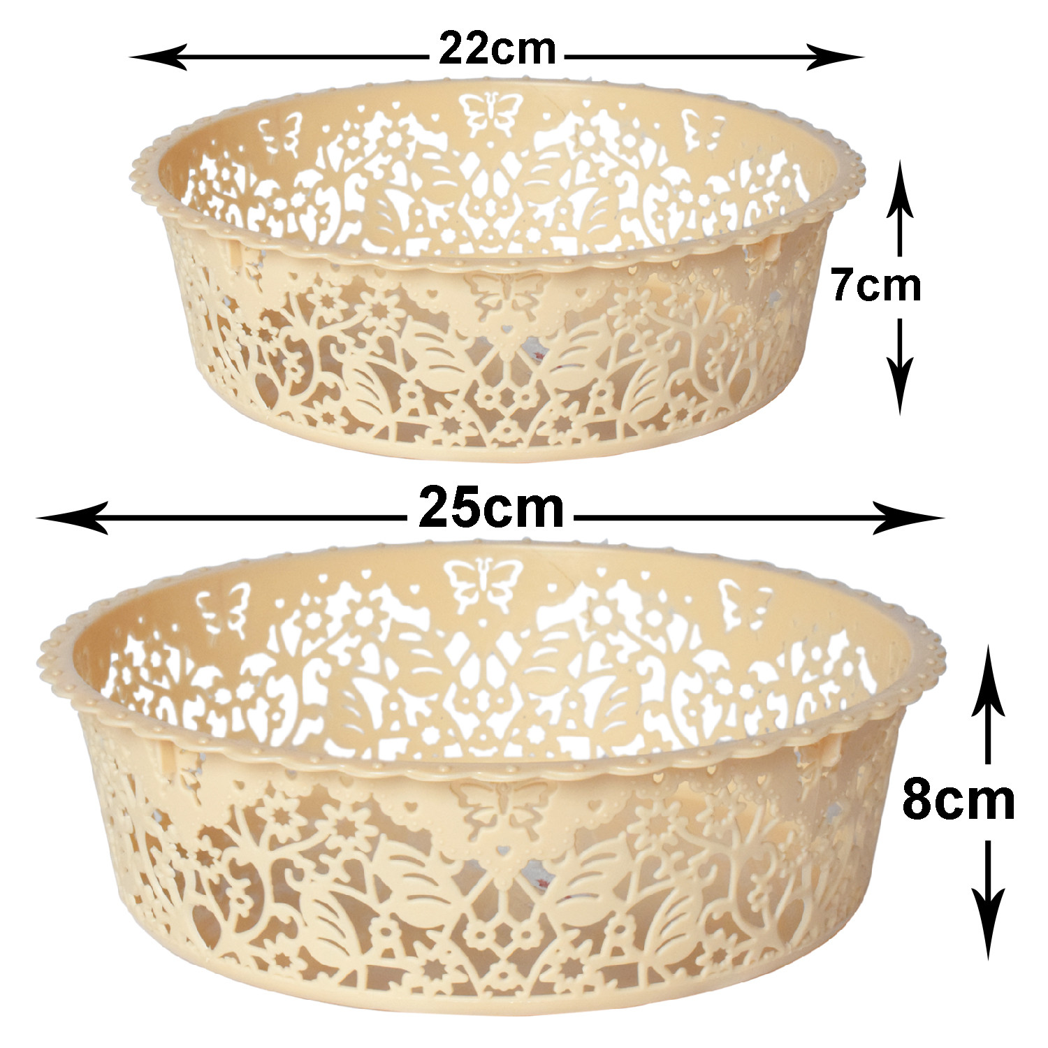 Kuber Industries Leaf Design Multipurpose Round Shape Basket Ideal For Friuts, Vegetable, Toys Small & Large Pack of 2 (Beige)