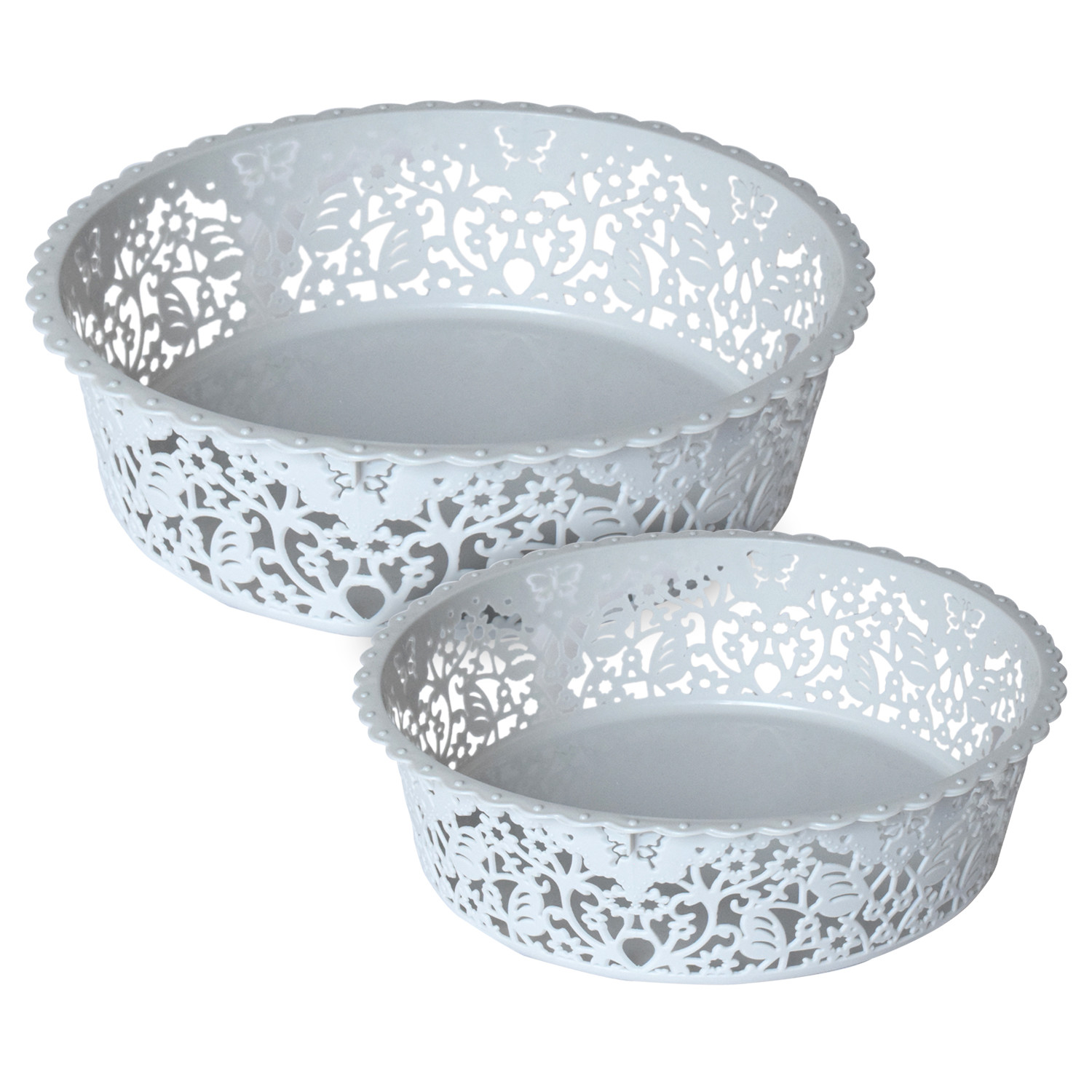 Kuber Industries Leaf Design Multipurpose Round Shape Basket Ideal For Friuts, Vegetable, Toys Small & Large Pack of 2 (Grey)