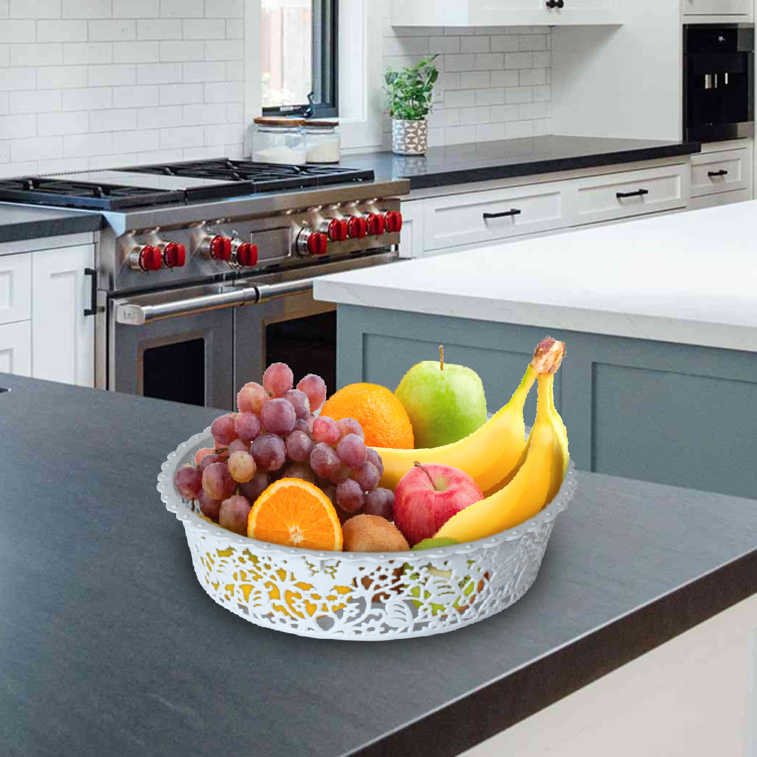 Kuber Industries Leaf Design Multipurpose Round Shape Basket Ideal For Friuts, Vegetable, Toys Small & Large Pack of 2 (Grey)