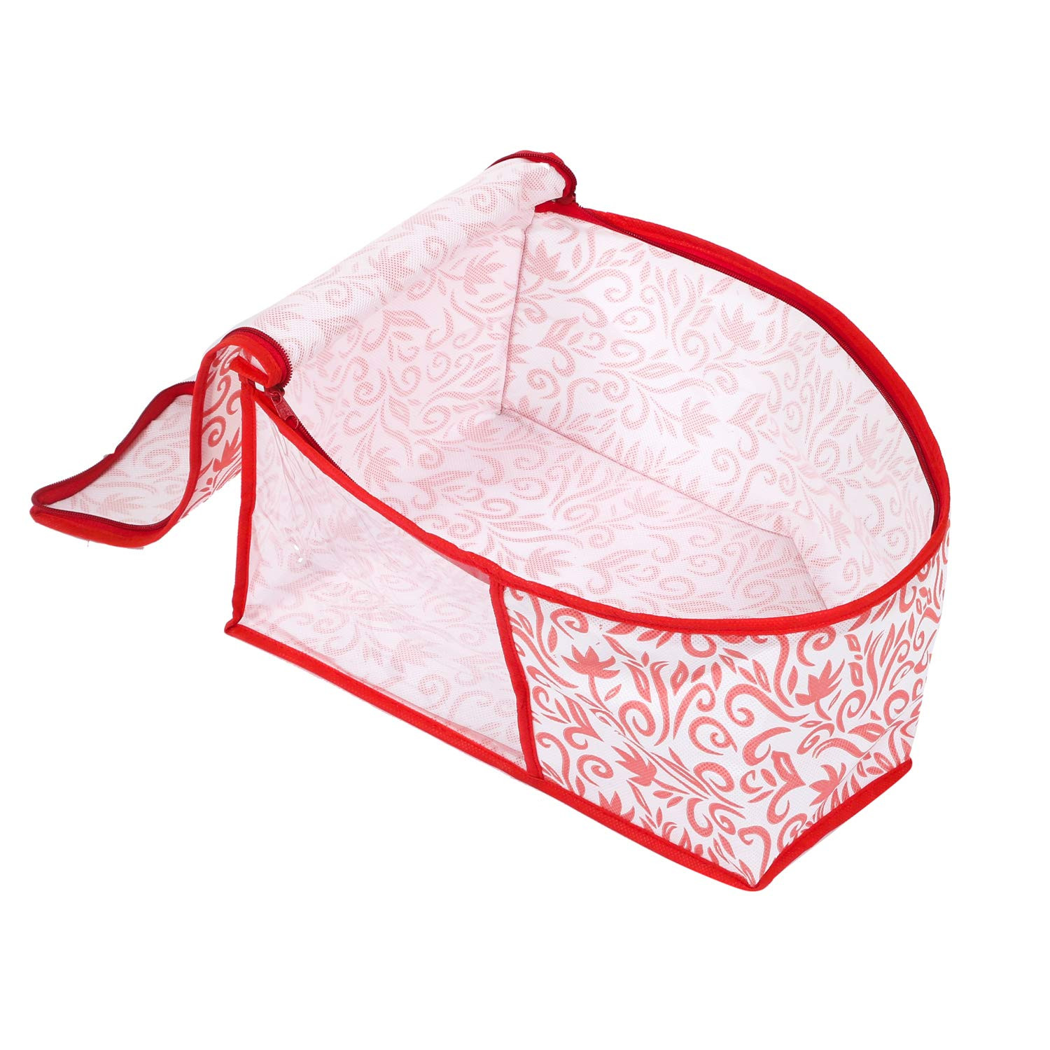 Kuber Industries Leaf Design Non Woven Saree Cover/Cloth Wardrobe Organizer And Blouse Cover Combo Set (Red) -CTKTC38403
