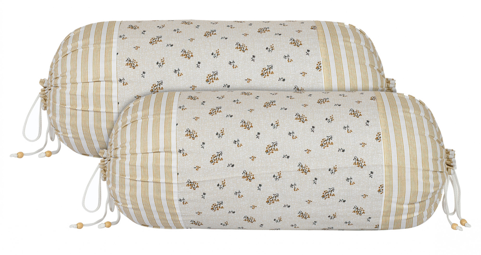 Kuber Industries Leaf Design Premium Cotton Bolster Covers, 16 x 30 inch,(Cream)