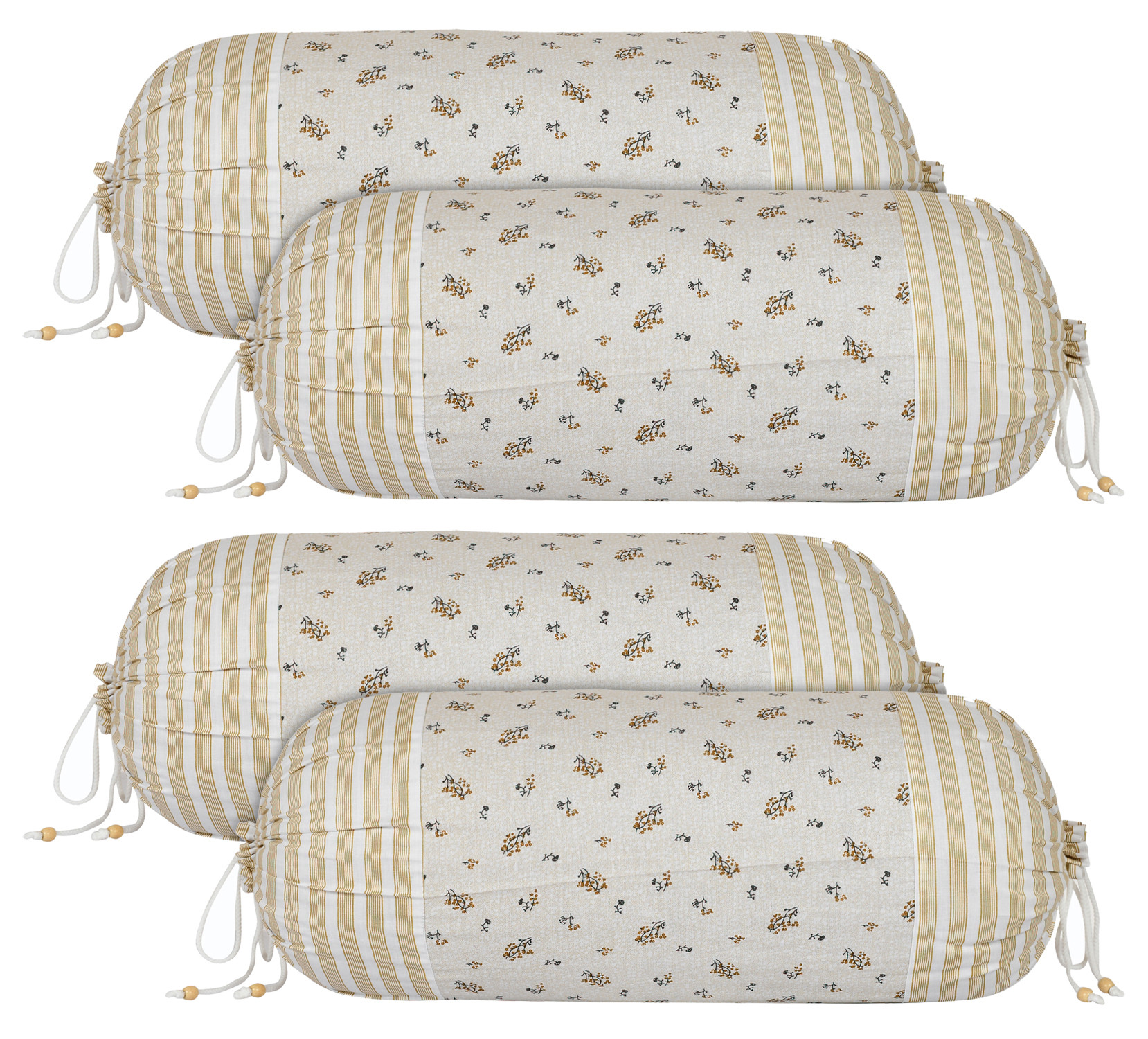 Kuber Industries Leaf Design Premium Cotton Bolster Covers, 16 x 30 inch,(Cream)