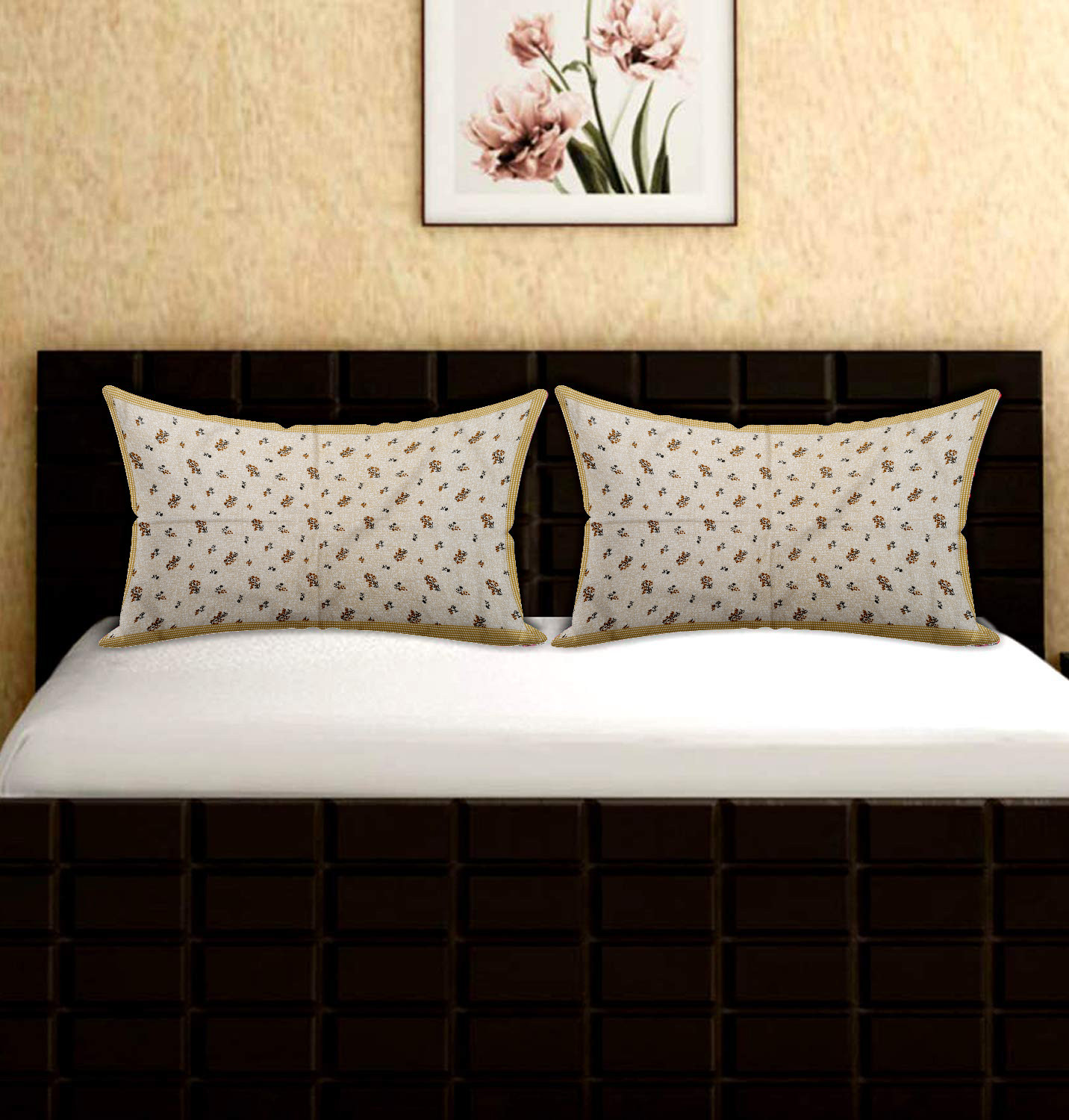 Kuber Industries Leaf Design Premium Cotton Pillow Covers, 18 x 28 inch,(Cream)