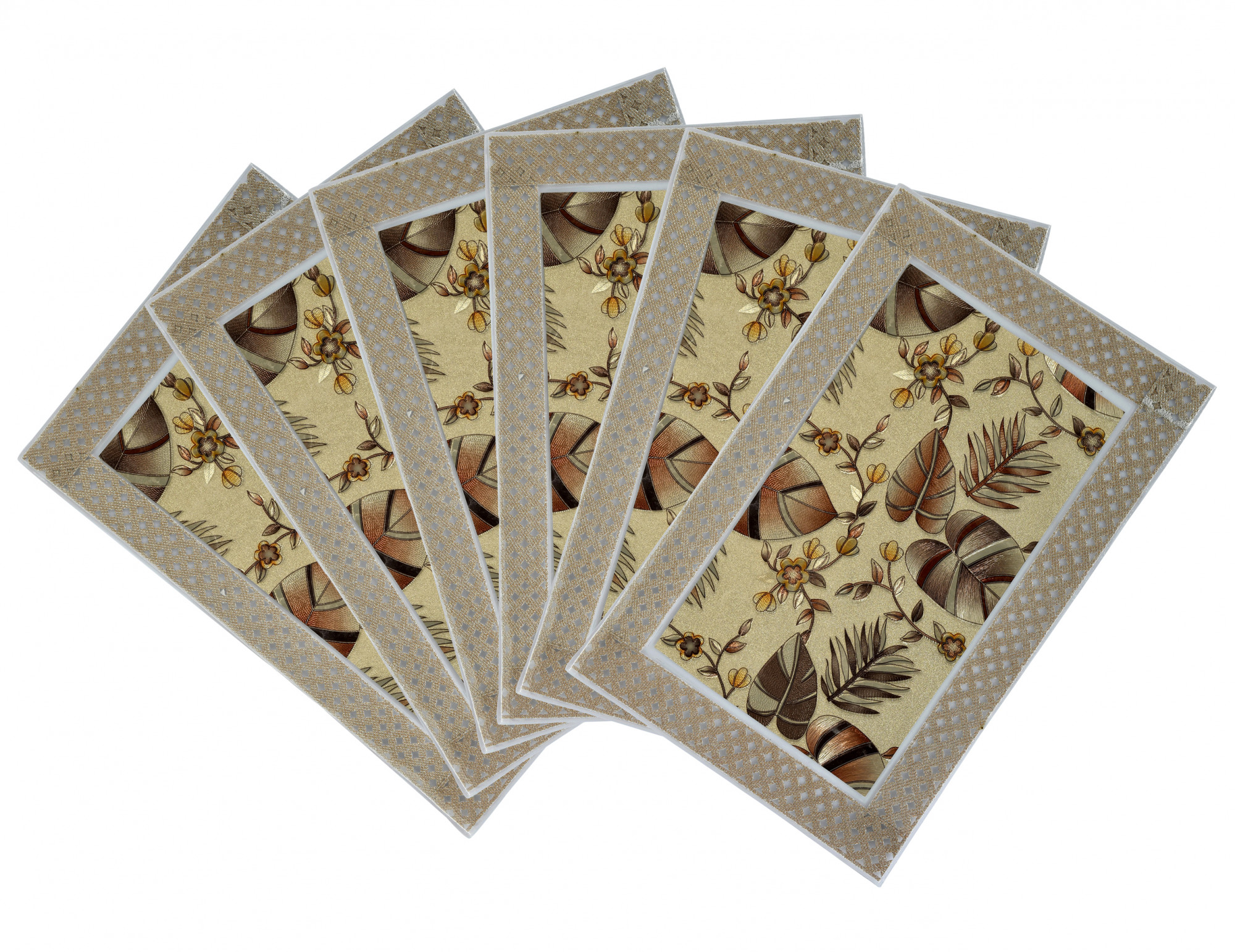 Kuber Industries Leaf Design PVC Dining Table Placemat Set, Set of 6 (Gold)