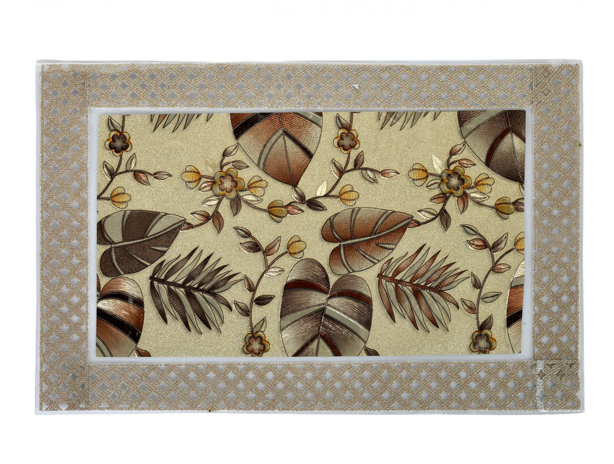 Kuber Industries Leaf Design PVC Dining Table Placemat Set, Set of 6 (Gold)
