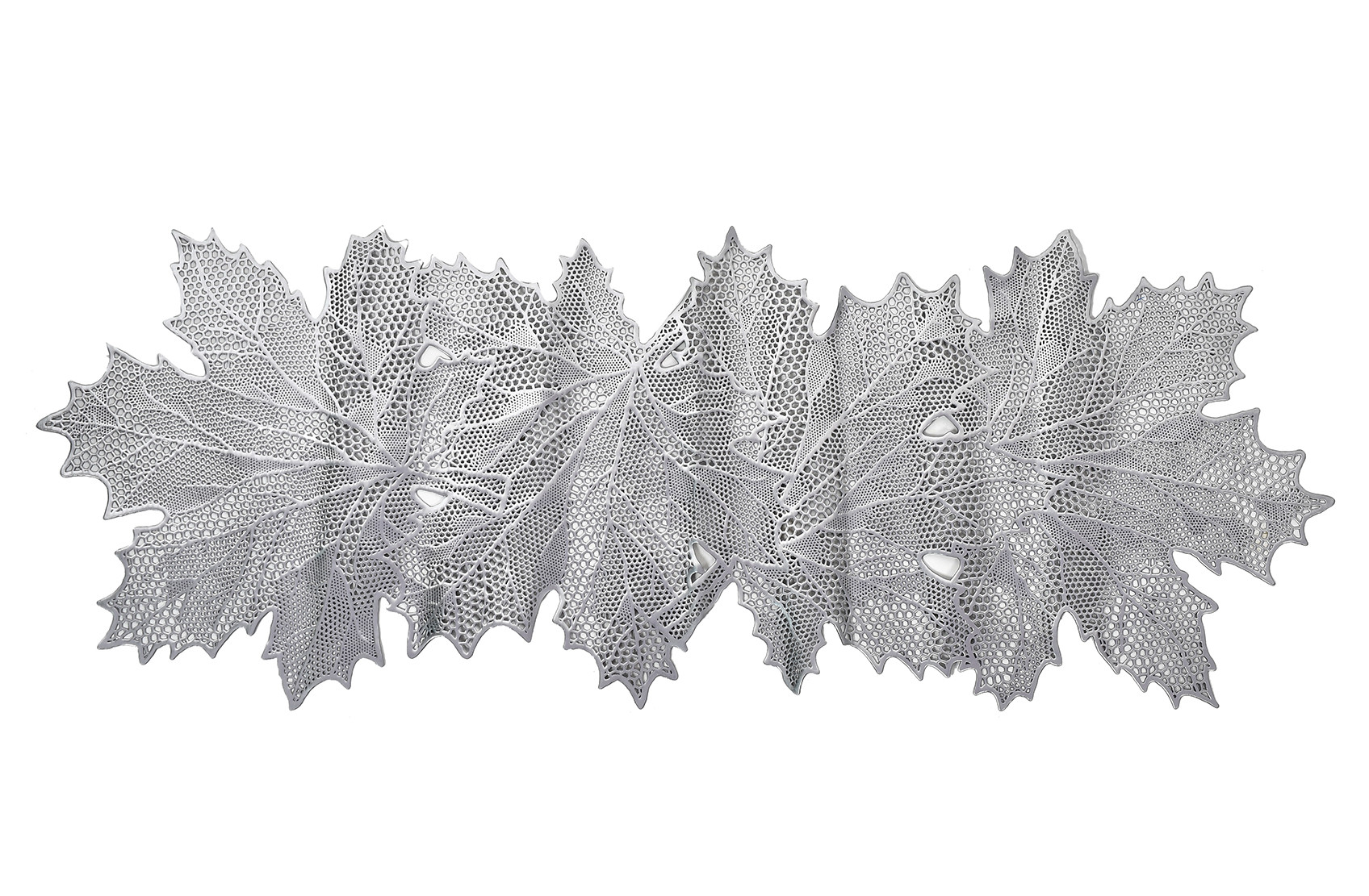 Kuber Industries Leaf Design Soft Leather Table Runner For Patios Family Dinner Office Kitchen Table (Silver)-HS43KUBMART26603