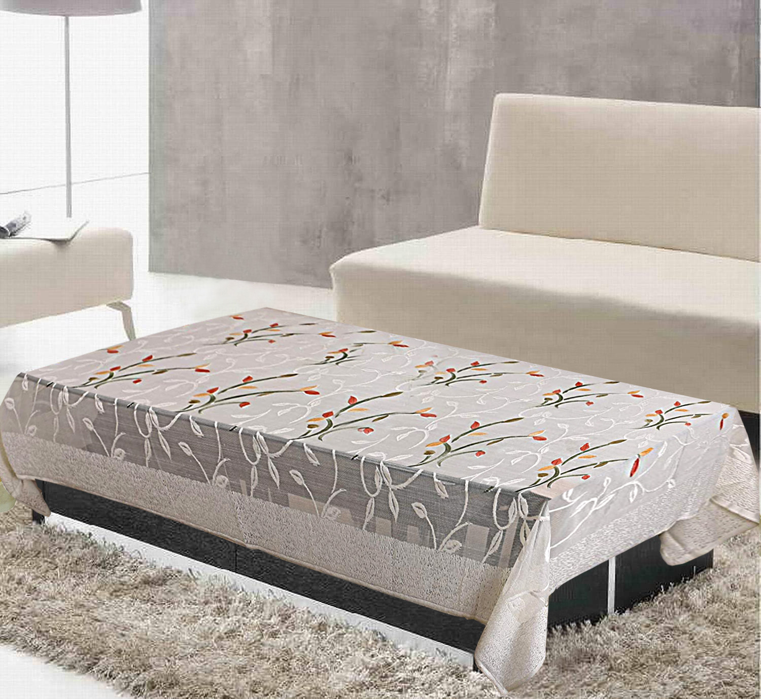 Kuber Industries Leaf Print Cotton 4 Seater Dining Table Cover,Cream-KUBMRT11909
