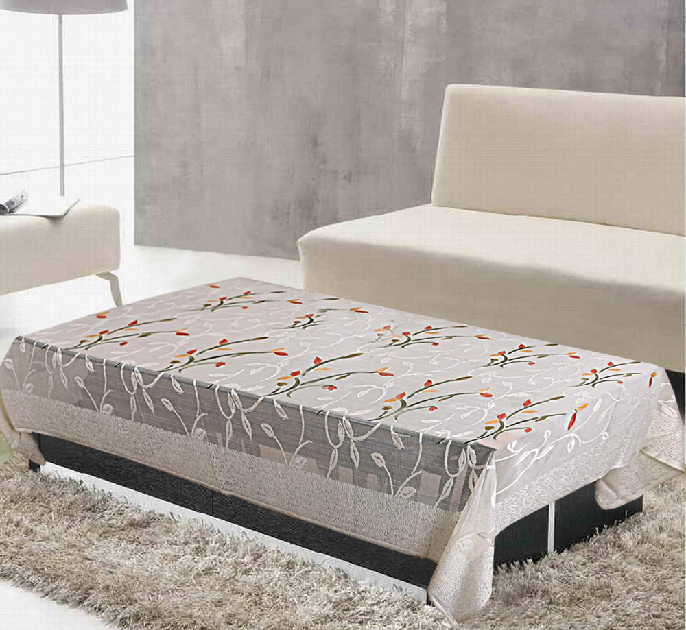 Kuber Industries Leaf Print Cotton 4 Seater Dining Table Cover,Cream-KUBMRT11909