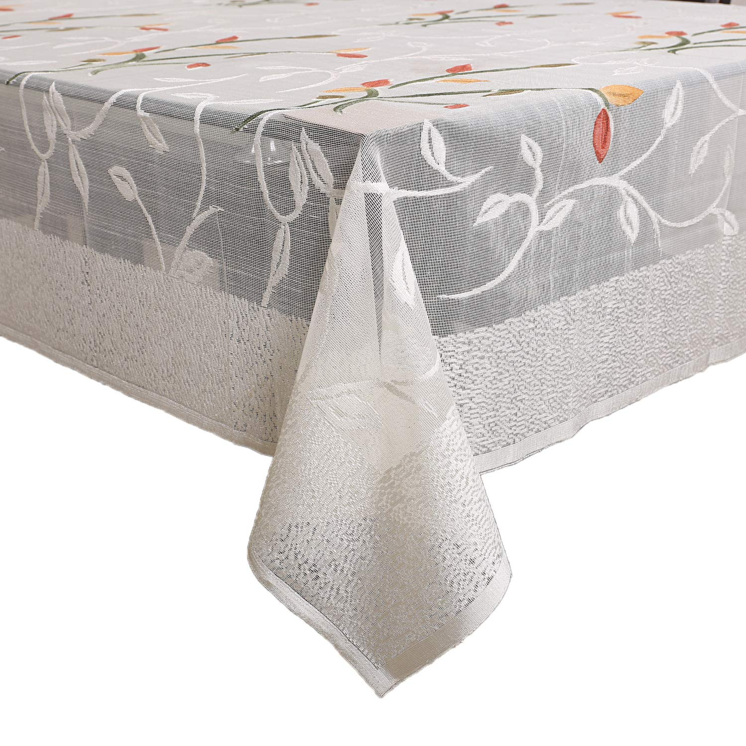 Kuber Industries Leaf Print Cotton 4 Seater Dining Table Cover,Cream-KUBMRT11909