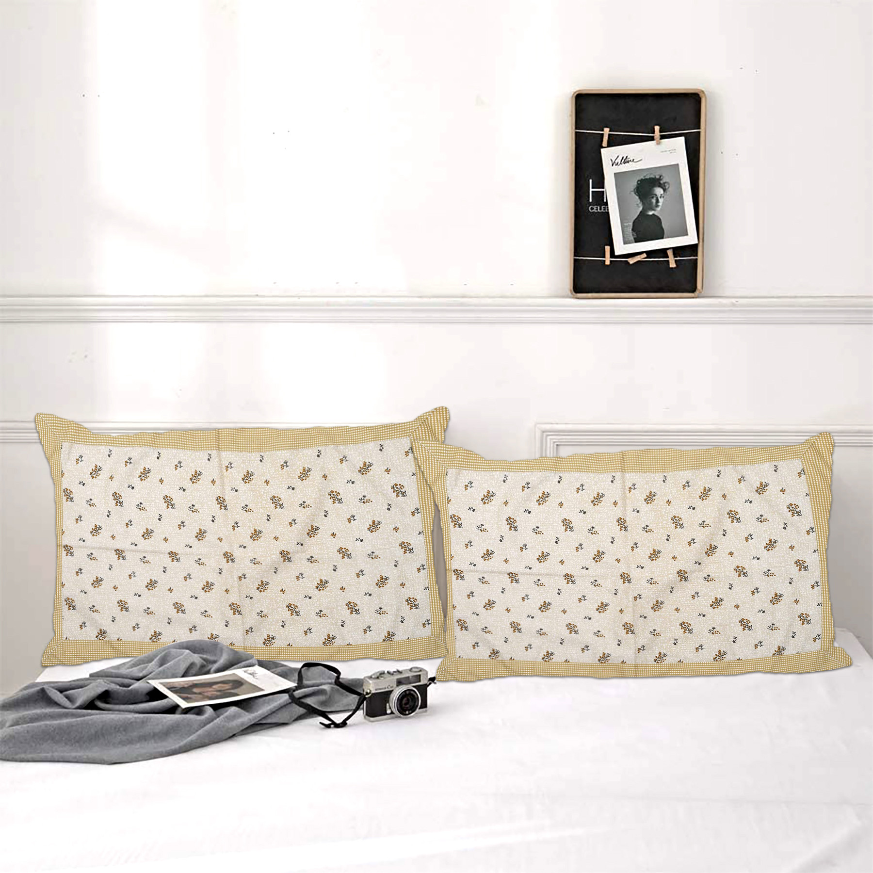Kuber Industries Leaf Print Cotton Pillow Cover- 17x27 Inch,(Beige)