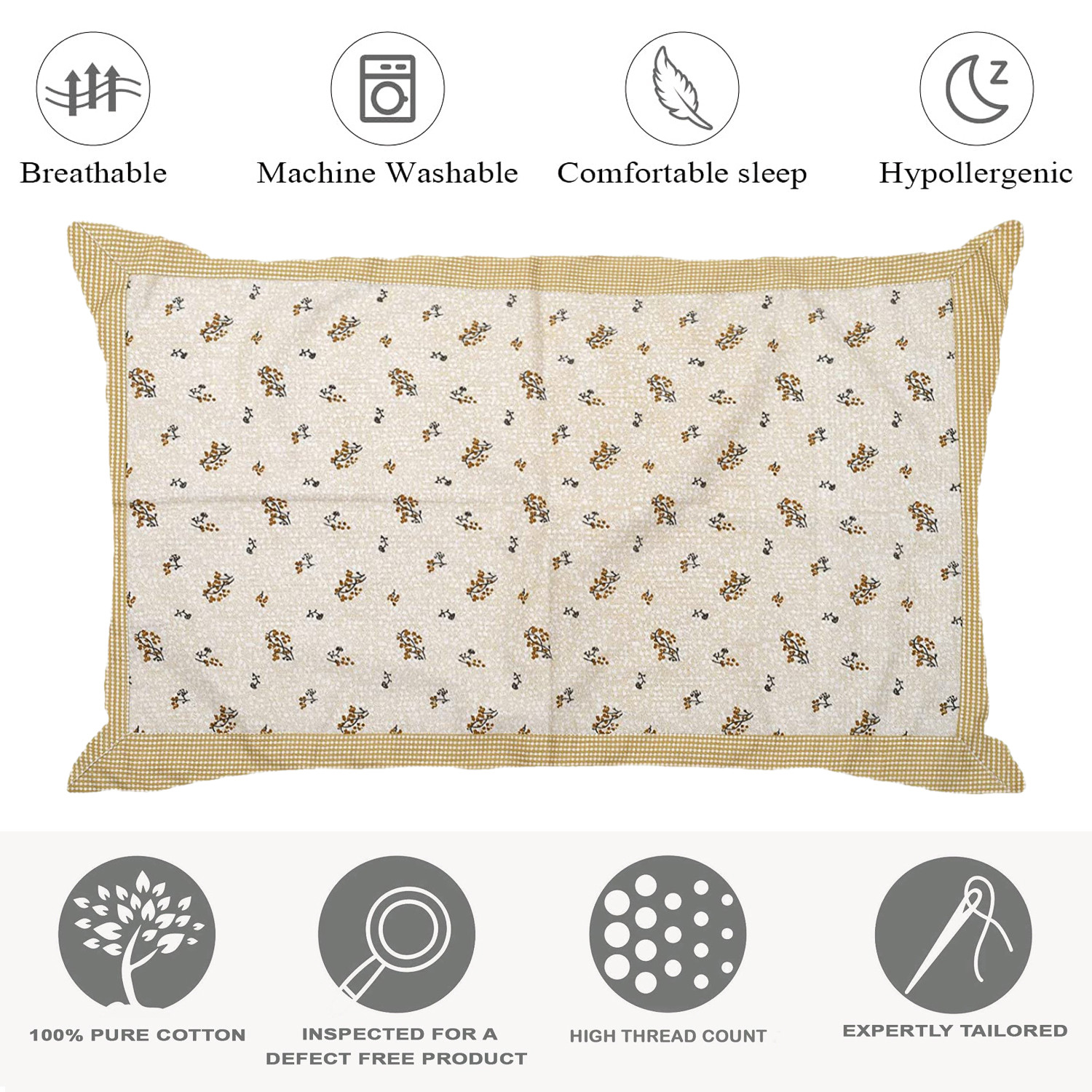 Kuber Industries Leaf Print Cotton Pillow Cover- 17x27 Inch,(Beige)