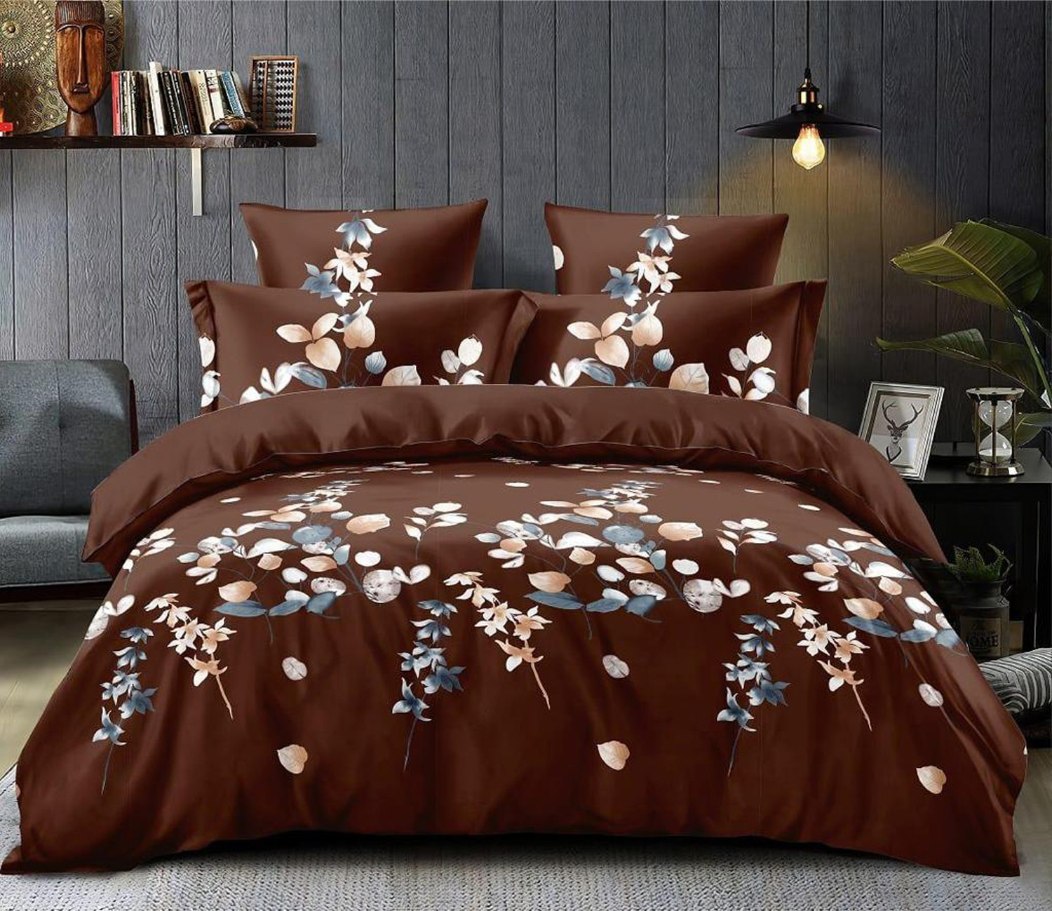Kuber Industries Leaf Print Glace Cotton AC Comforter King Size Bed Comforter, Double Bed Sheet, 2 Pillow Cover (Brown, 90x100 Inches)-Set of 4 Pieces