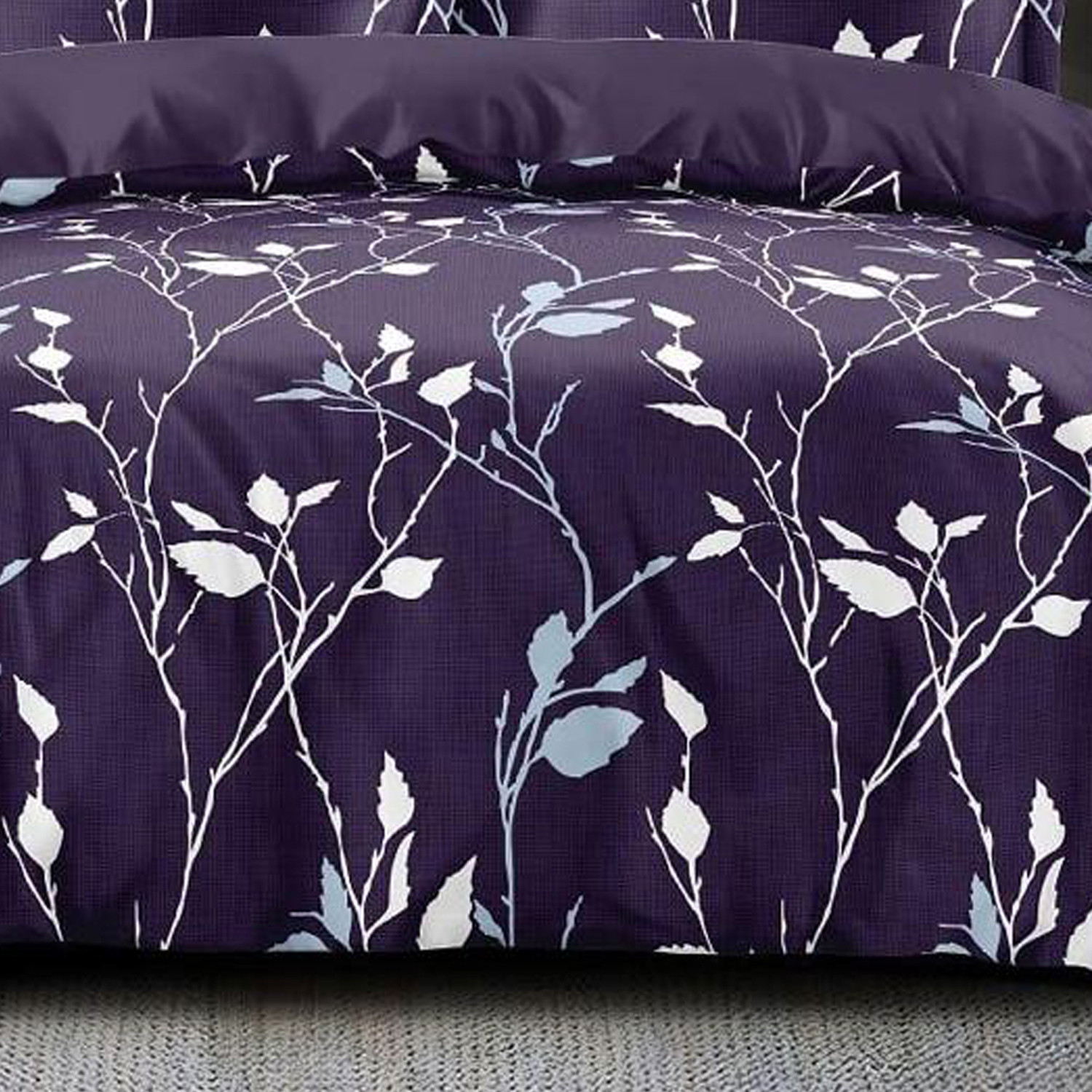 Kuber Industries Leaf Print Glace Cotton AC Comforter King Size Bed Comforter, Double Bed Sheet, 2 Pillow Cover (Purple, 90x100 Inches)-Set of 4 Pieces