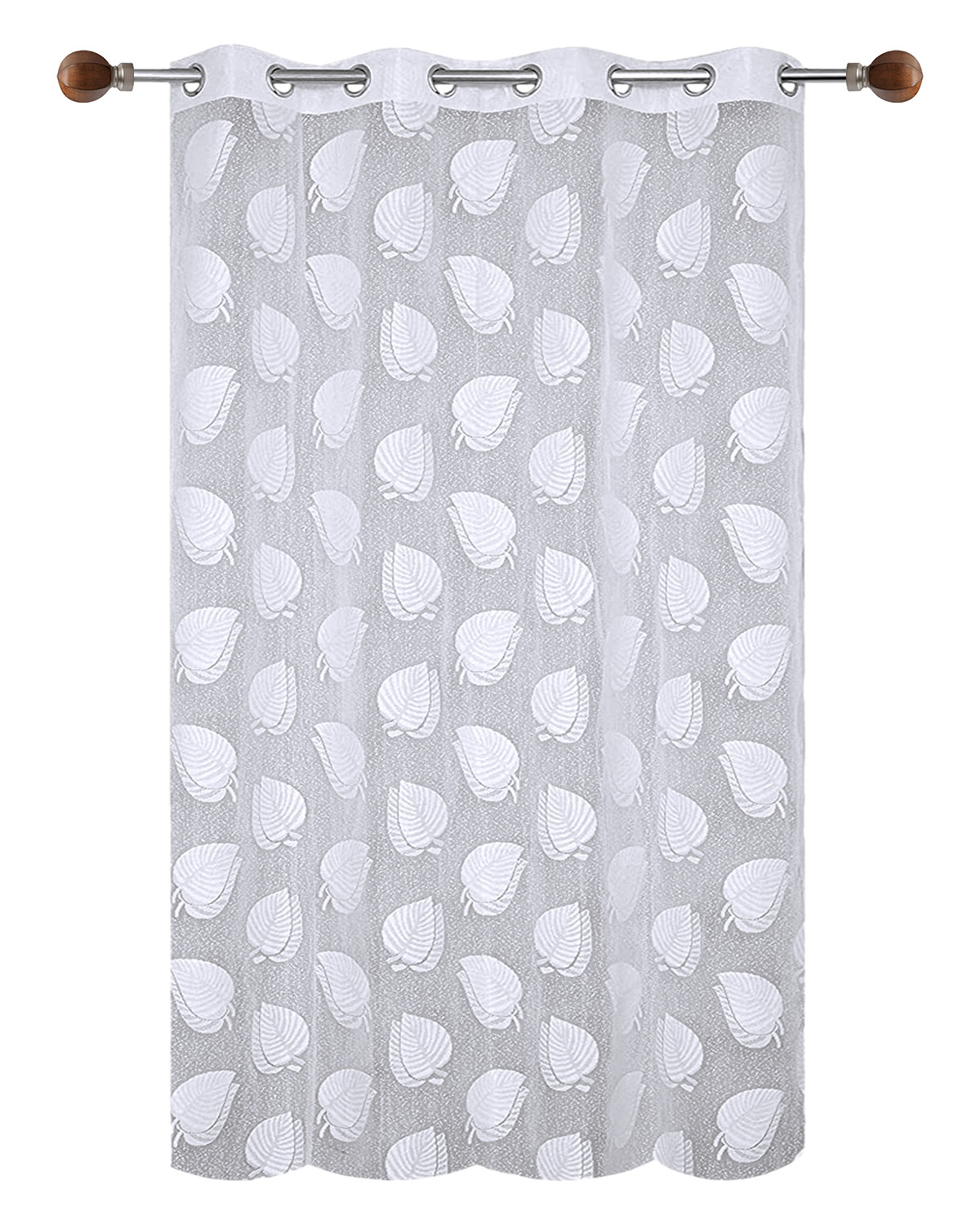 Kuber Industries Leaf Print Home Décor Cotton Door Curtain With 8 Eyeletss, 7 Feet (White)