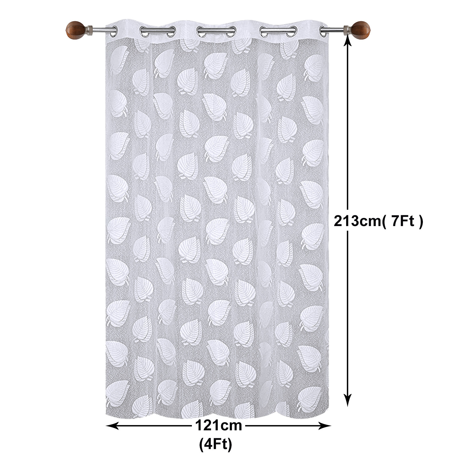 Kuber Industries Leaf Print Home Décor Cotton Door Curtain With 8 Eyeletss, 7 Feet (White)