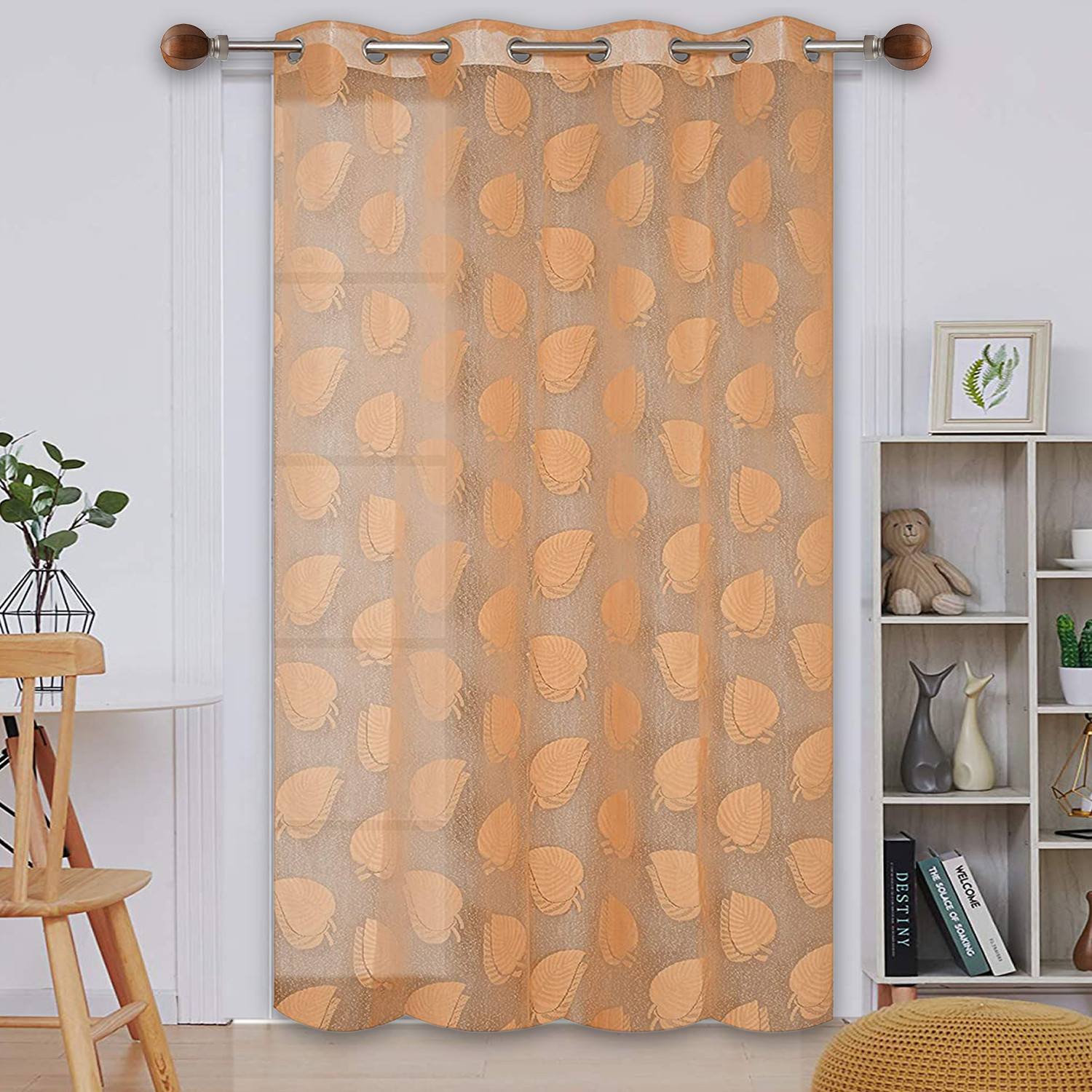 Kuber Industries Leaf Print Home Decor Cotton Door Curtain With 8 Eyeletss, 7 Feet (Brown)
