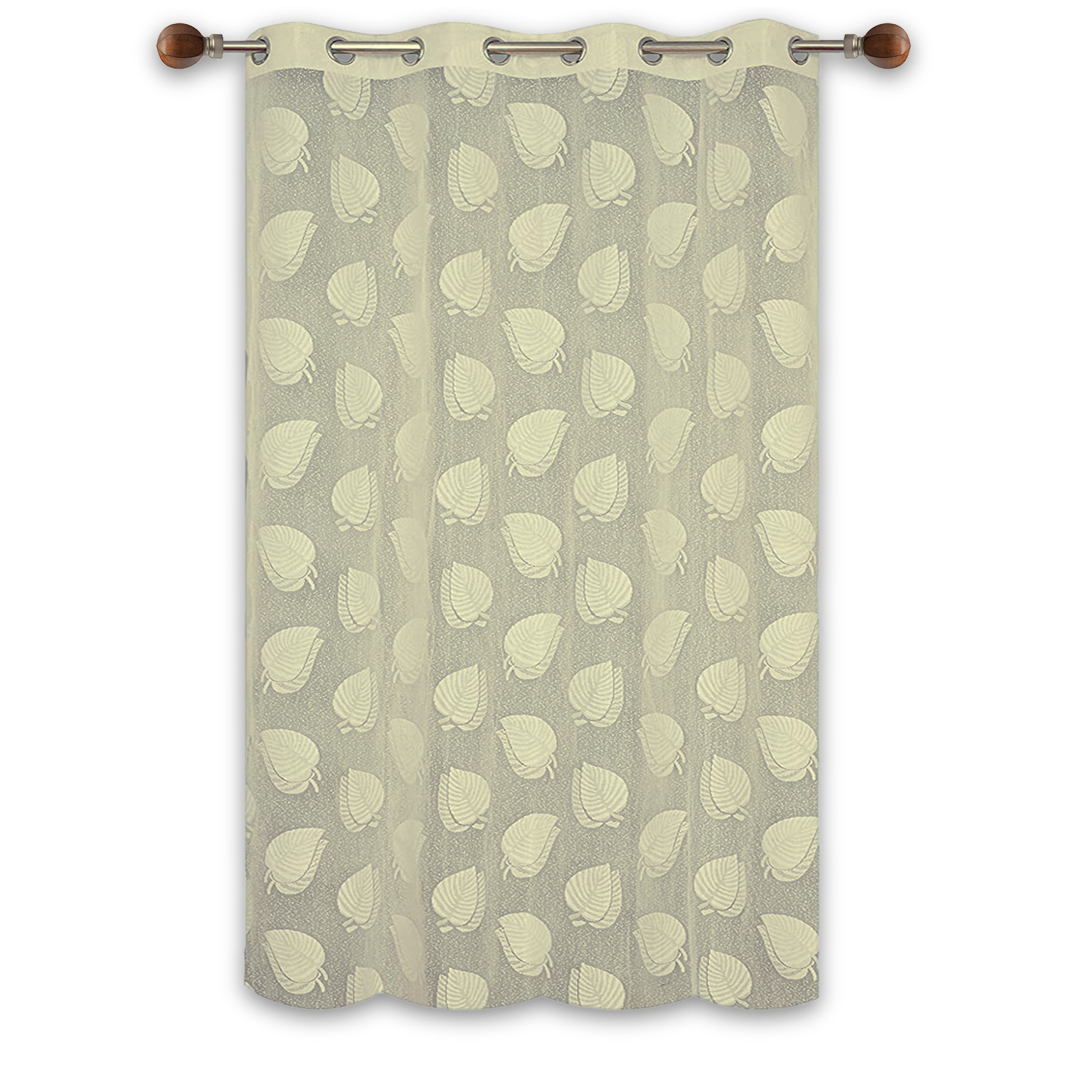 Kuber Industries Leaf Print Home Decor Cotton Door Curtain With 8 Eyeletss, 7 Feet (Cream)