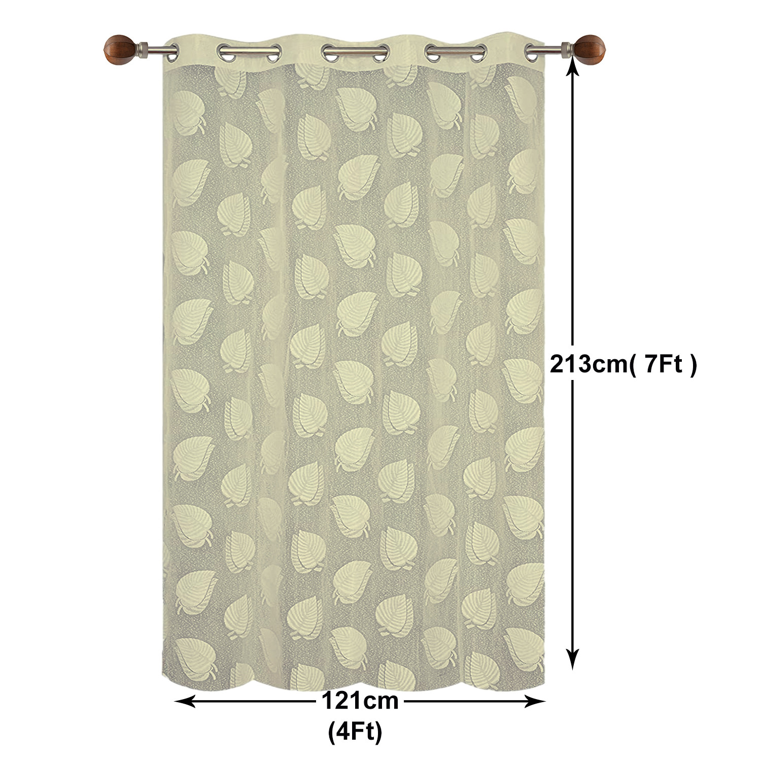 Kuber Industries Leaf Print Home Decor Cotton Door Curtain With 8 Eyeletss, 7 Feet (Cream)