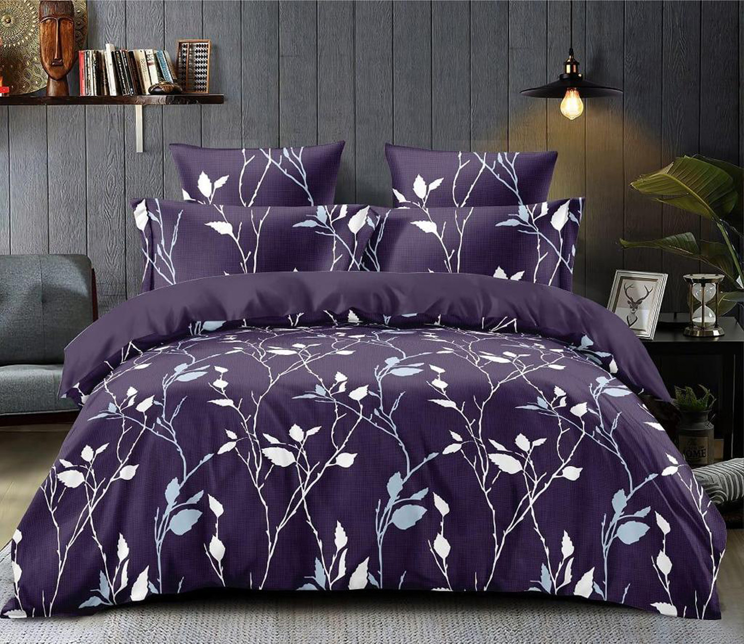 Kuber Industries Leaf Print Microfibre Reversible Comforter, Double,150 GSM(Purple)