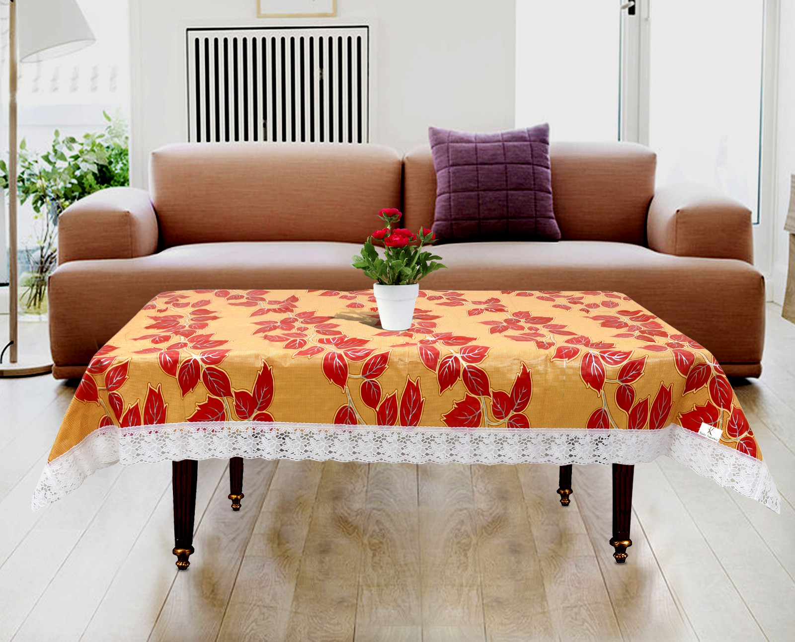 Kuber Industries Leaf Print PVC 4 Seater Center Table Cover 40