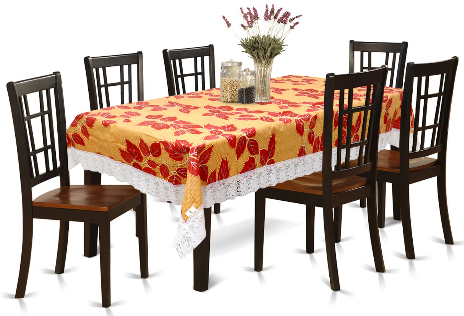 Kuber Industries Leaf Print PVC 6 Seater Dining Table Cover 60