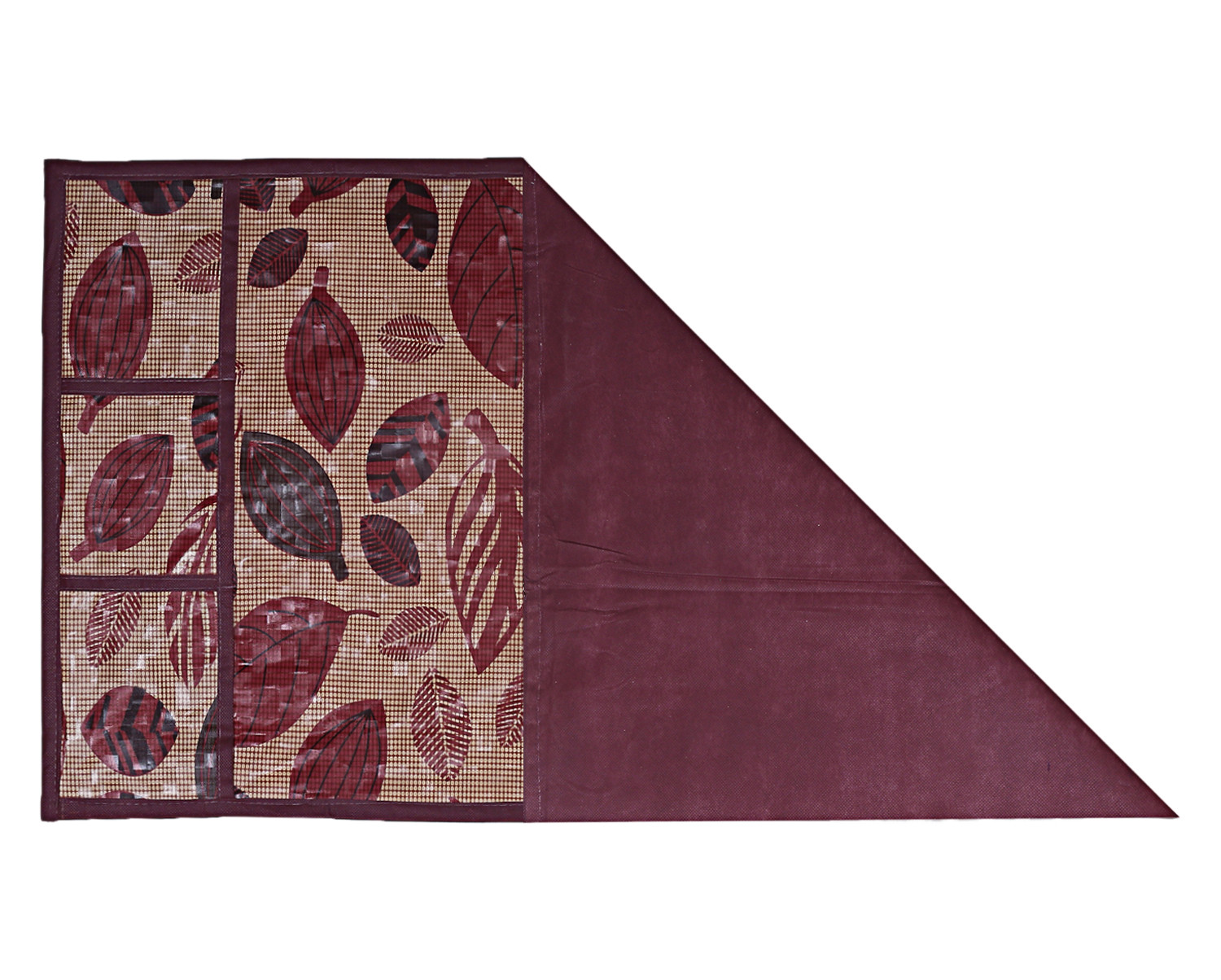 Kuber Industries Leaf Print PVC Fridge Top Cover With 6 Utility Side Pockets (Maroon)