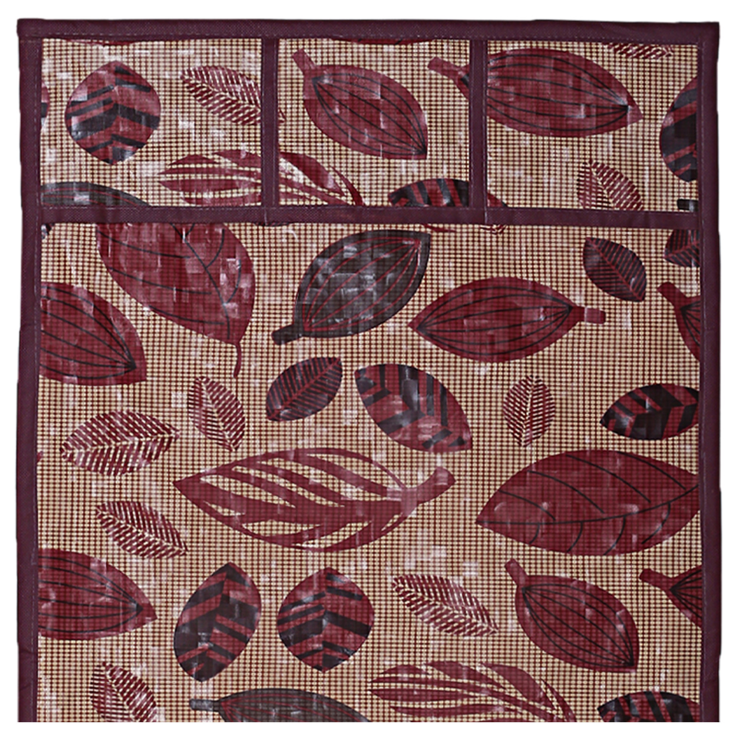 Kuber Industries Leaf Print PVC Fridge Top Cover With 6 Utility Side Pockets (Maroon)