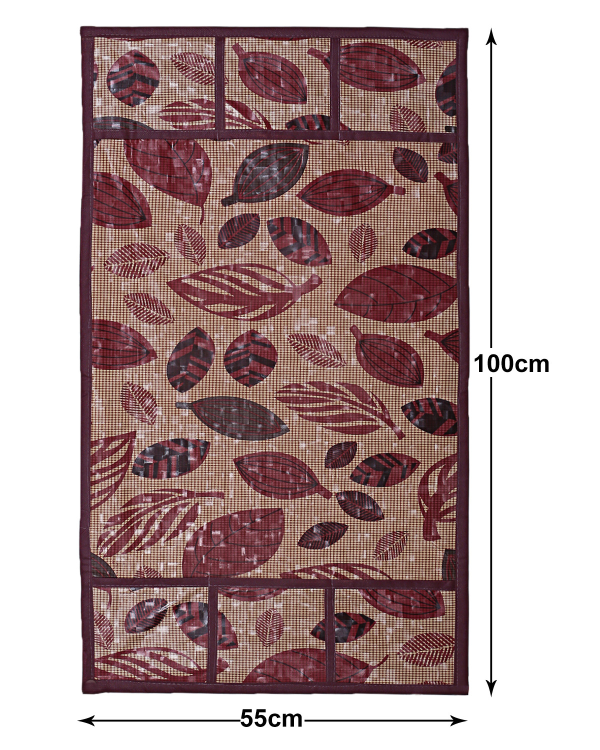 Kuber Industries Leaf Print PVC Fridge Top Cover With 6 Utility Side Pockets (Maroon)