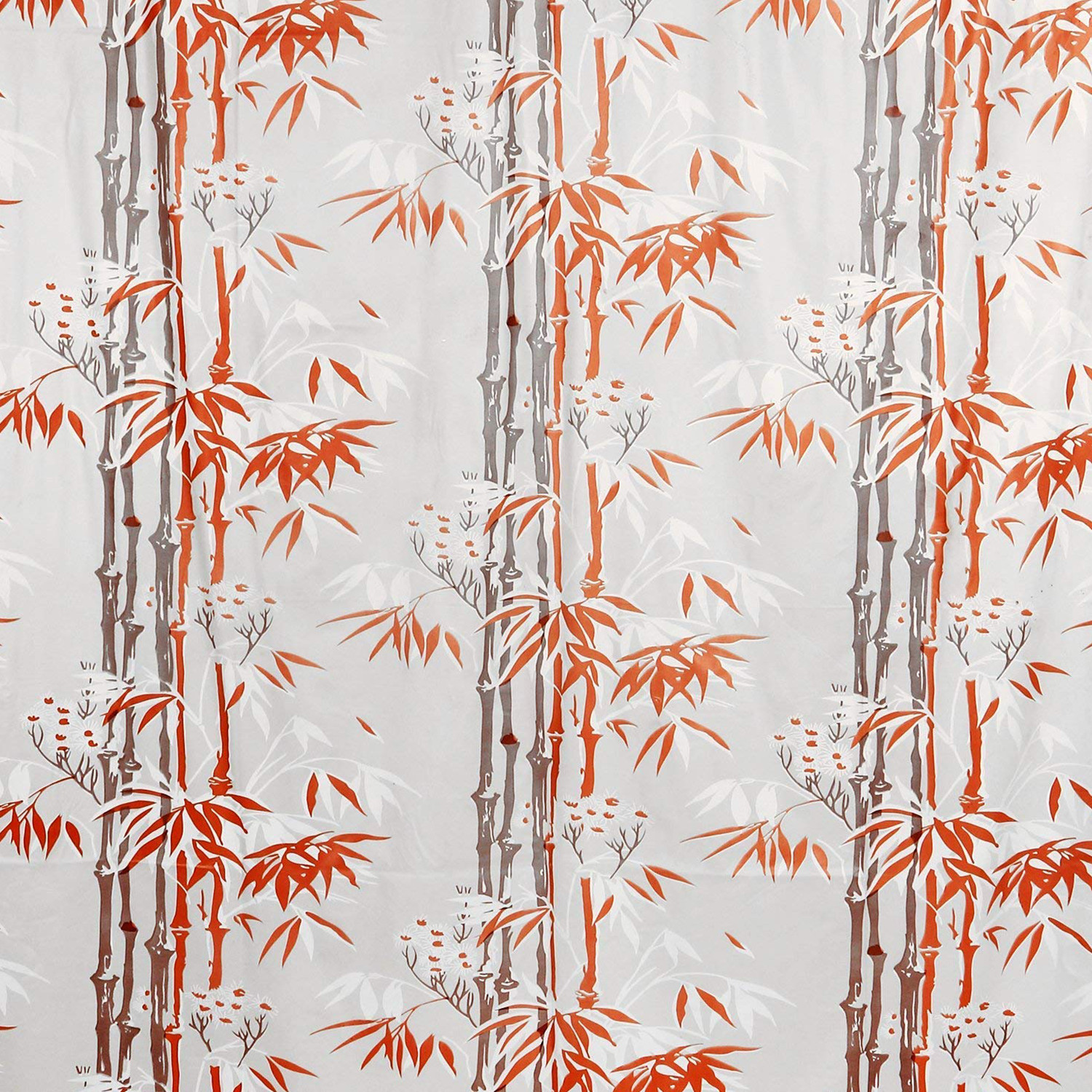 Kuber Industries Leaf Print PVC Shower Curtain With Hooks,7 Feet (Orange & White)
