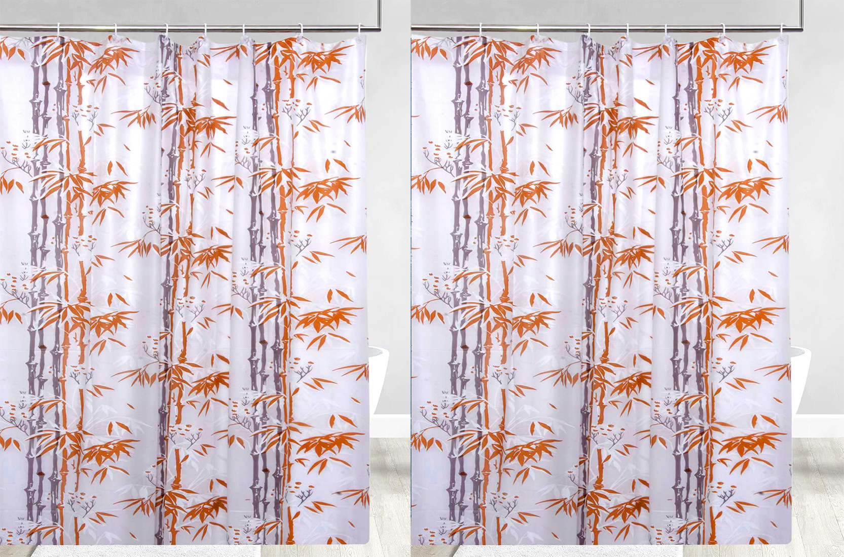 Kuber Industries Leaf Print PVC Shower Curtain With Hooks,7 Feet (Orange & White)